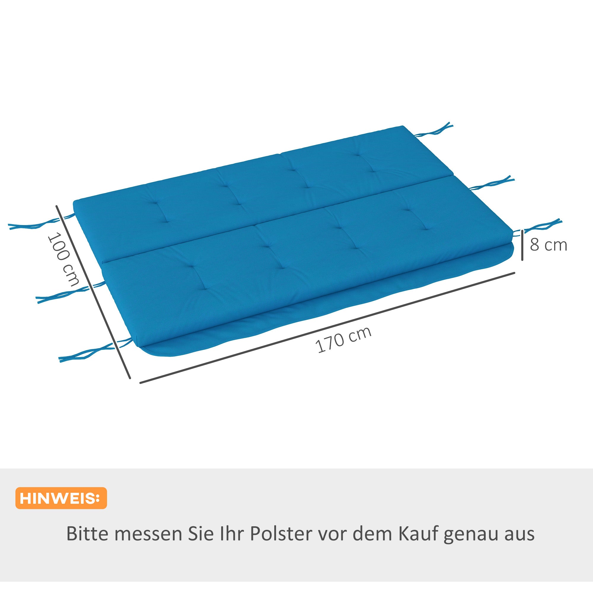 Outsunny Auflagen-Set für Hollywoodschaukel 170 cm Stuhlkissen Schaukelauflage Sitzkissen Gartenschaukel Gartenpolster Rückenkissen Seitenkissen Blau