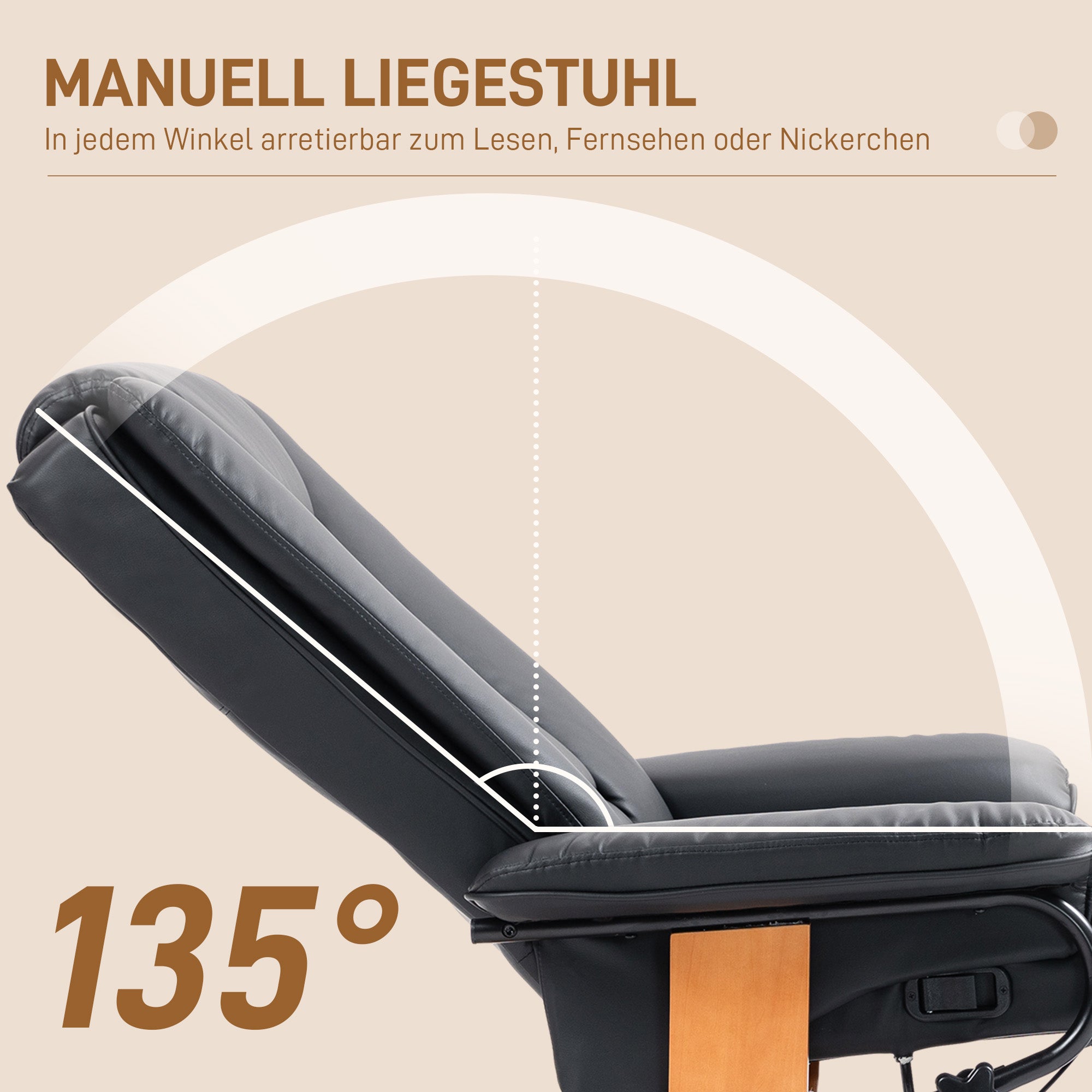 HOMCOM Relaxsessel mit Liegefunktion, drehbar, bis 150 kg, Kunstlederbezug, Stahlrahmen, Schwarz
