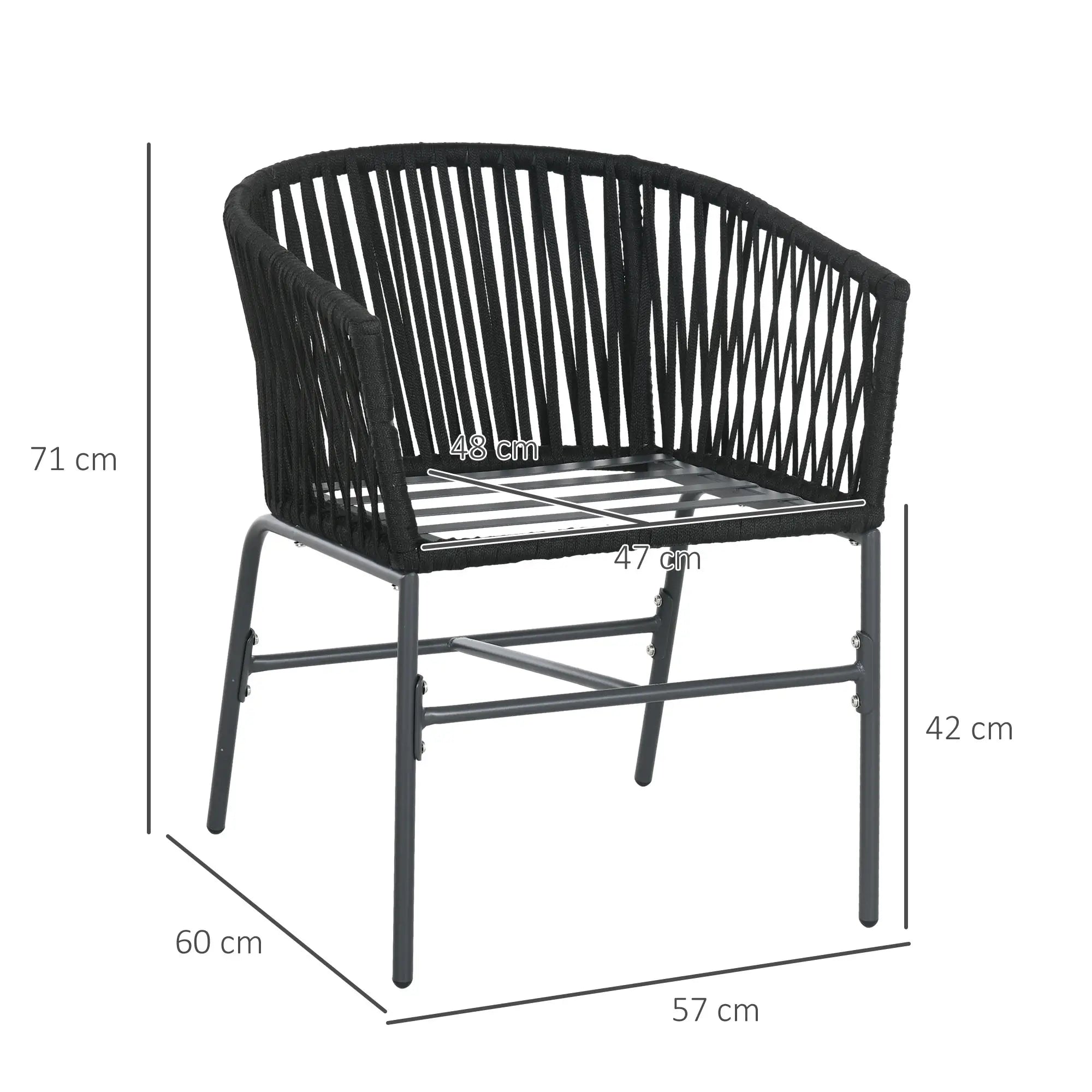 Outsunny Outdoor Stühle, 2-er Set, Boho-Design, Sitz- und Rückenkissen, bequeme Sitzschale, Metallrahmen, Schwarz
