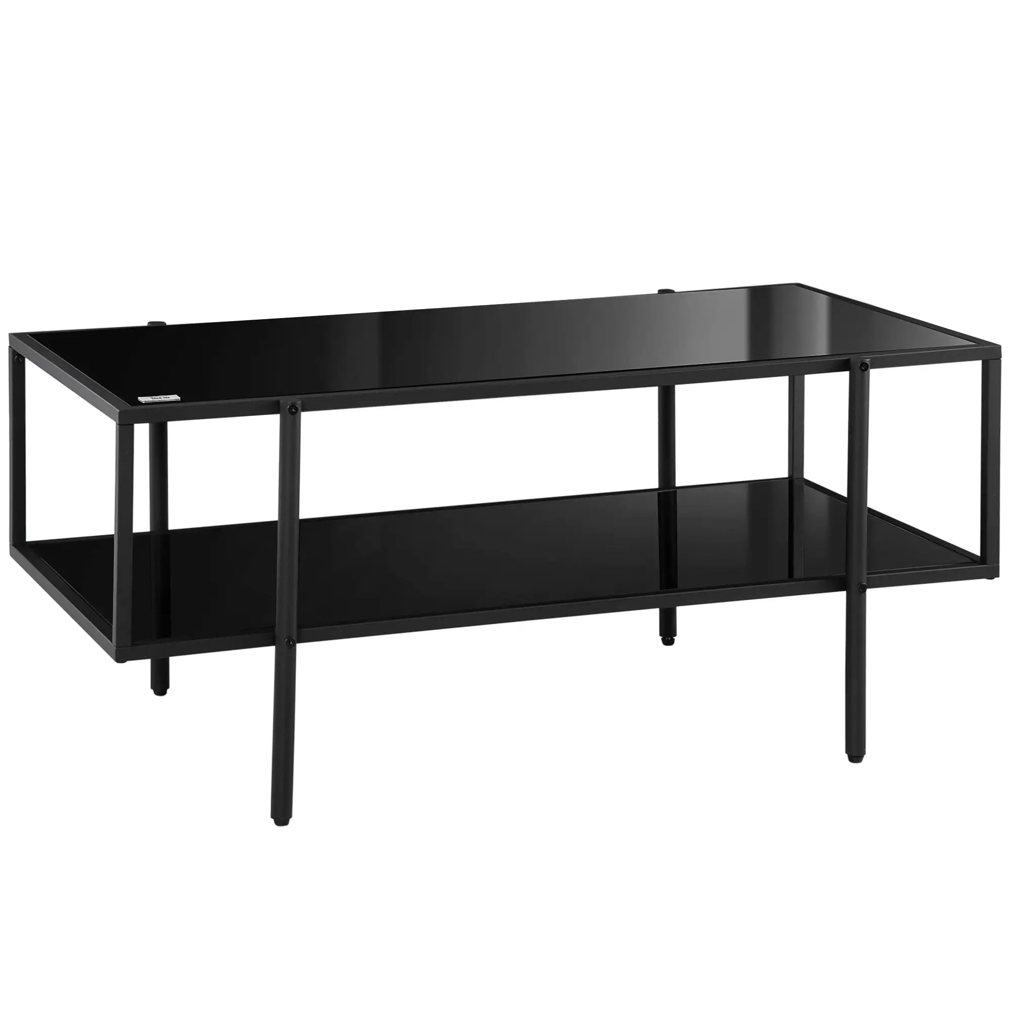 HOMCOM Couchtisch mit Ablage, verstellbare Füße, Stahlrahmen, Glasplatte, 100 x 55 x 45,5 cm, Schwarz