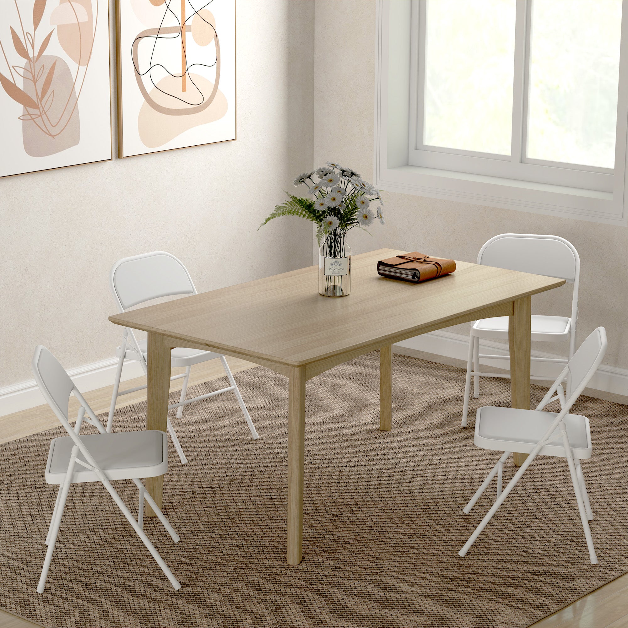 HOMCOM 4er-Set Klappstühle, Tragbare Bürostühle, Metallbeine, Faltstuhl für Büro, Empfang, Wartezimmer, Kunstleder, Weiß