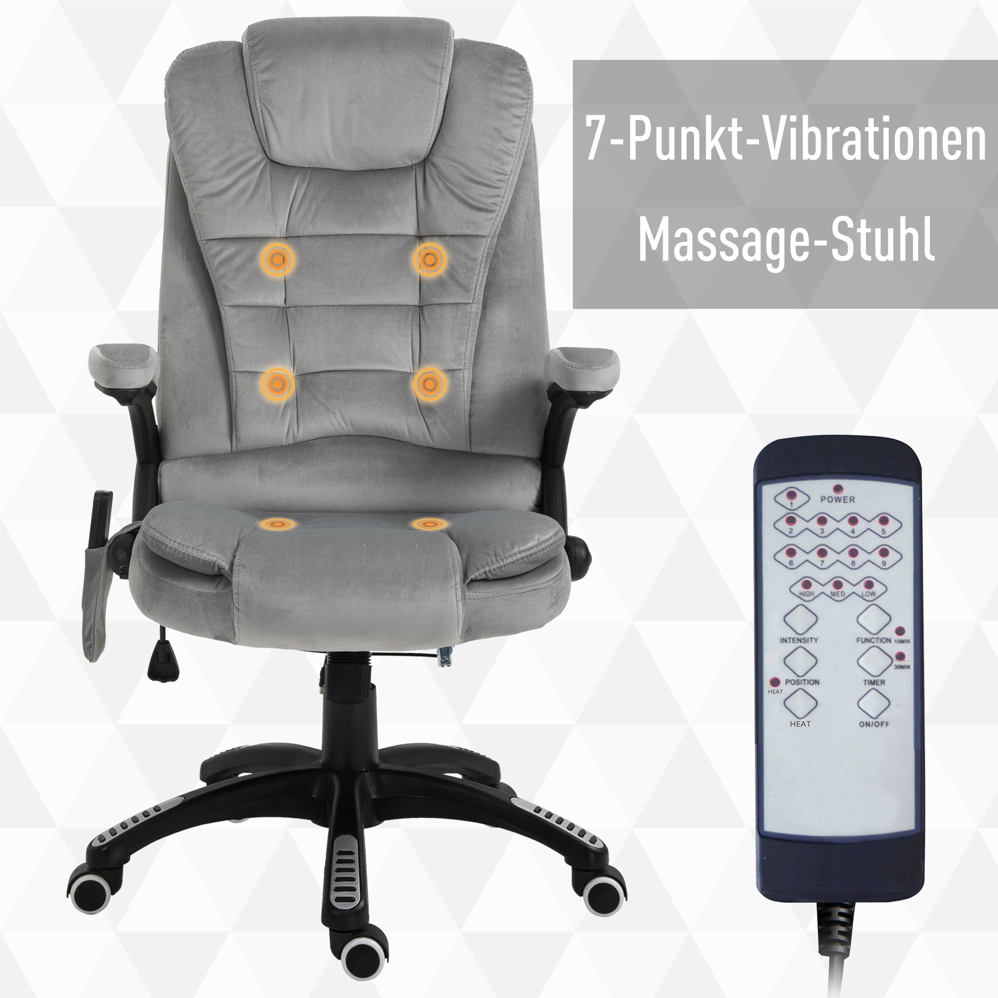 Vinsetto Bürostuhl mit Vibrationsmassage, Ergonomisch Schreibtischstuhl mit Heiz-, Liegefunktion, Höhenverstellbar Chefsessel mit Fernbedienung, Seitentasche, Samtoptik, Braun