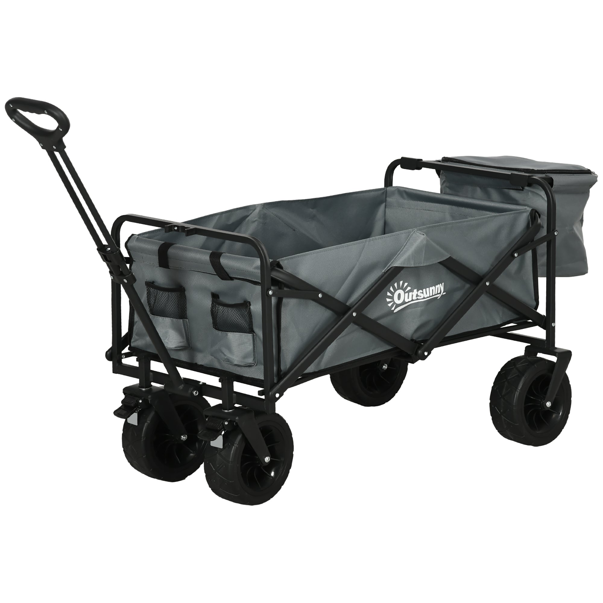 Outsunny Bollerwagen mit Kühltasche, klappbar, Stahlrahmen, bis 100 kg, 113x57x77-100 cm, Dunkelgrau