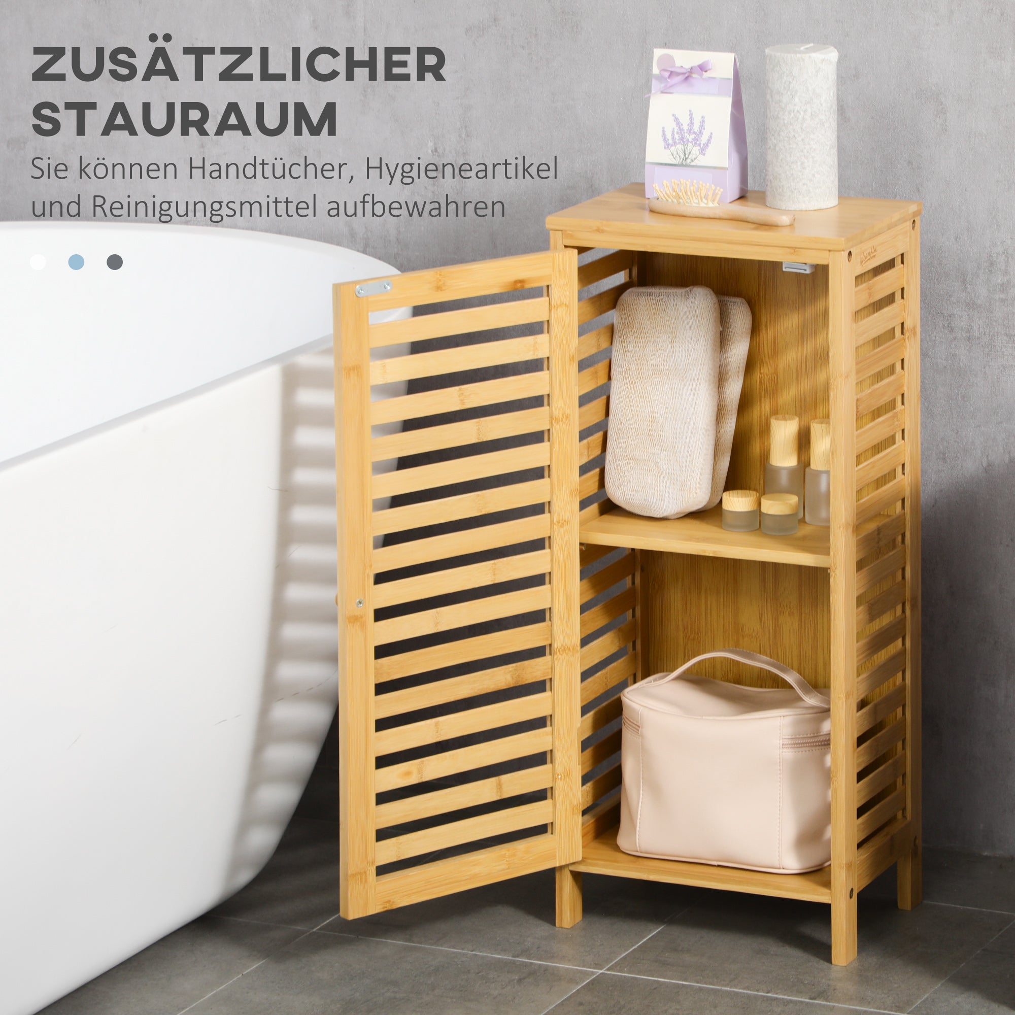 kleankin Badezimmerschrank mit Lamellentür, versetzbarem Einlegeboden, Naturbambus, 30x19,9x70 cm