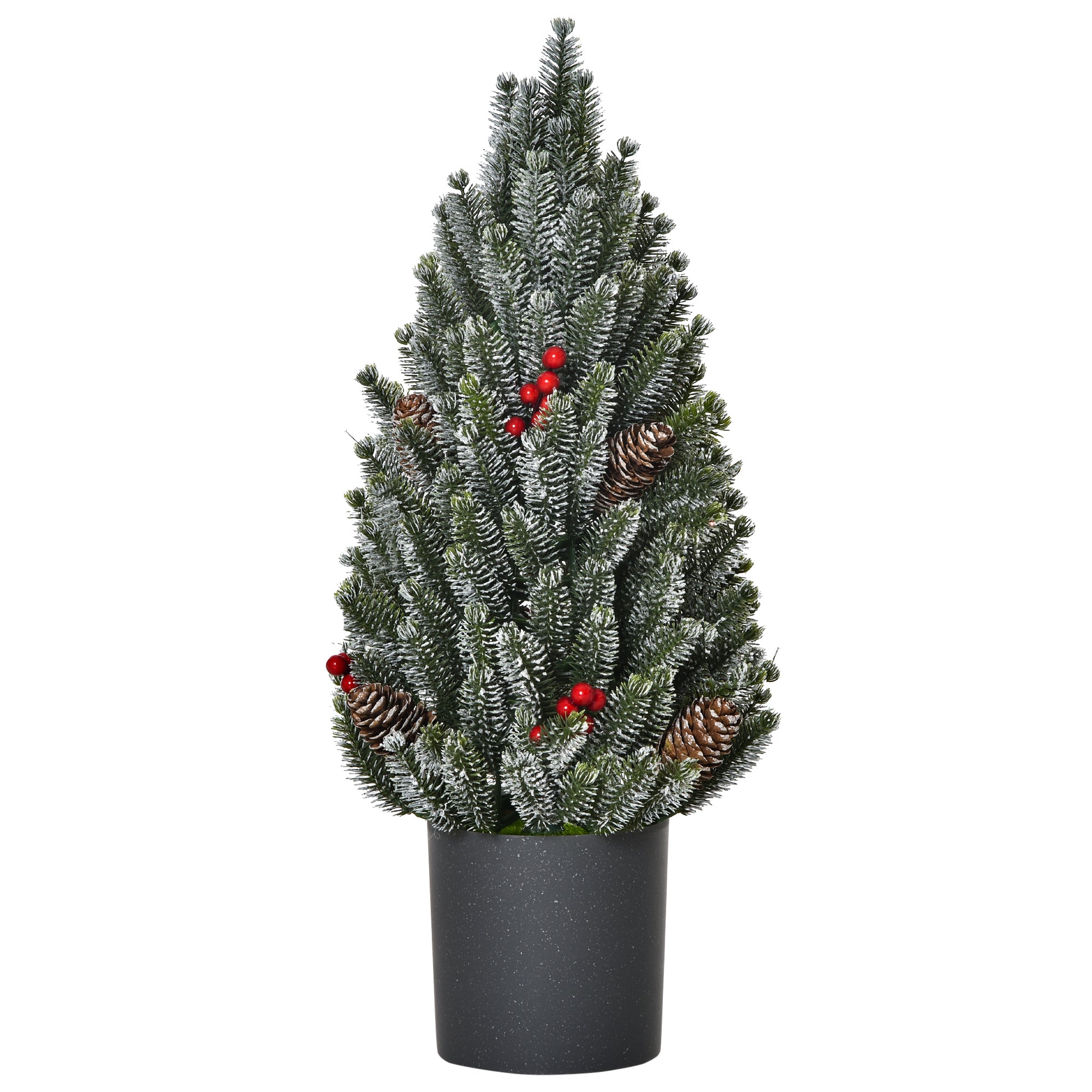 HOMCOM Mini Weihnachtsbaum mit Tannenzapfen, roten Beeren und Übertop 50 cm hoch, Mehrfarbig