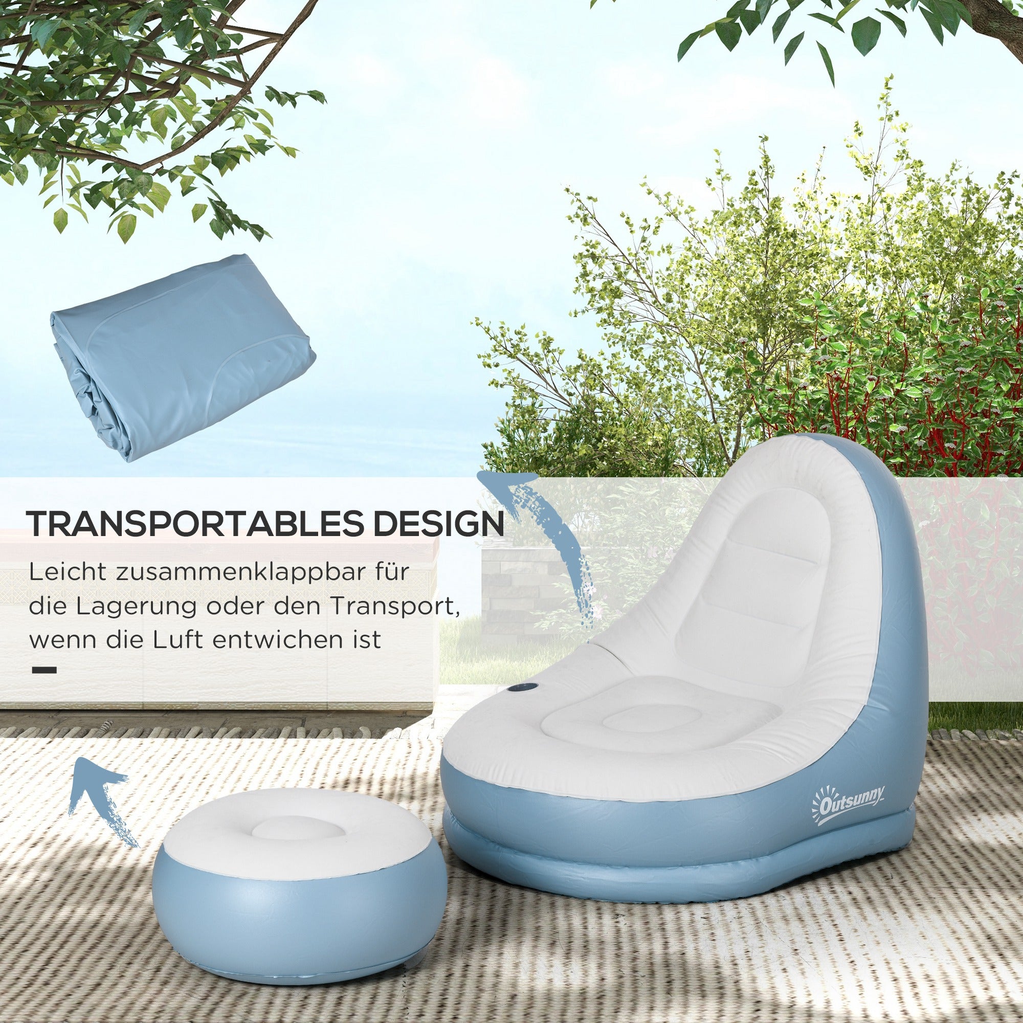 Outsunny Aufblasbarer Sessel Luftsessel Outdoor-Sessel, 125 x 100 x 87cm, Weiß + Blau