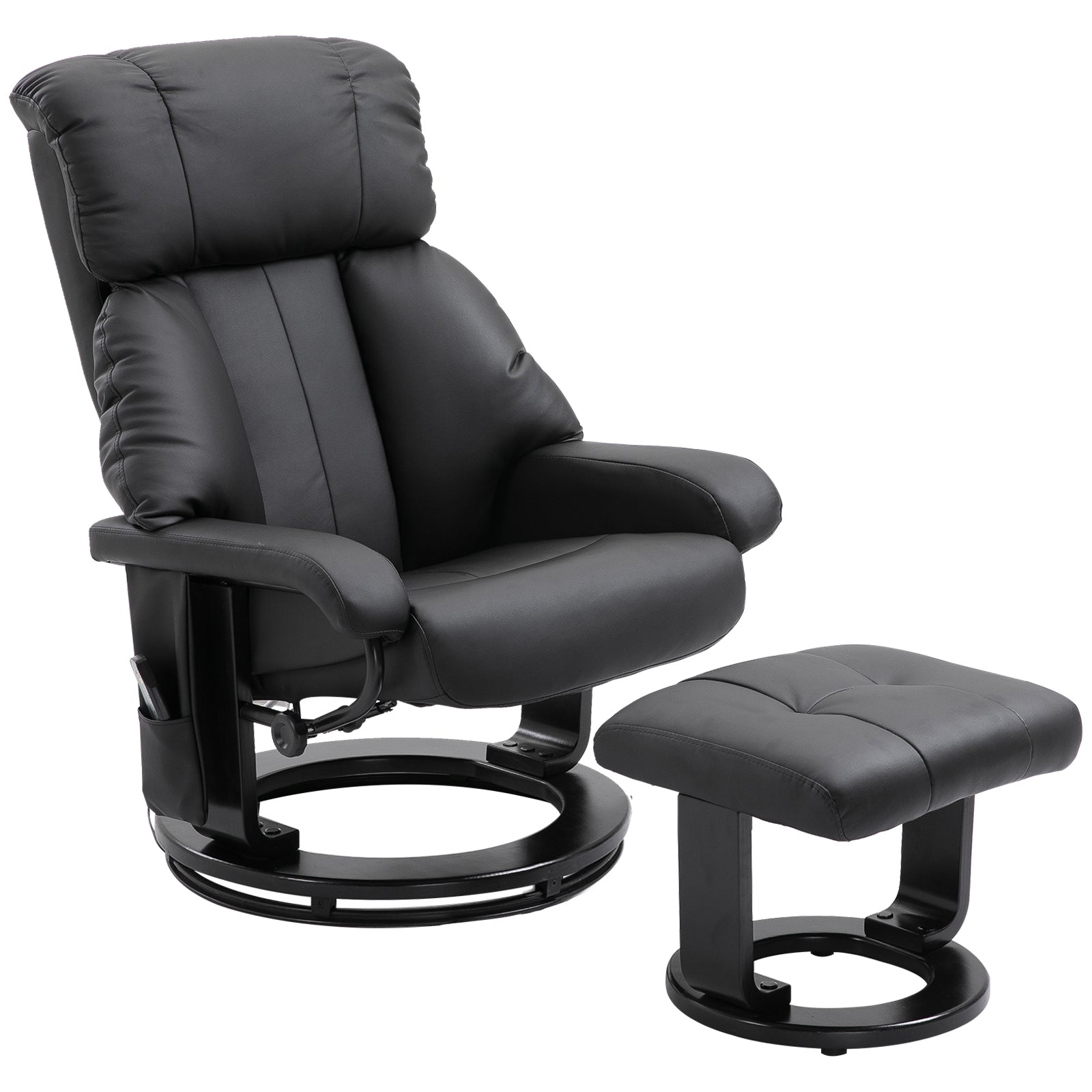 HOMCOM Relaxsessel mit Fußhocker, Massagesessel mit Liegefunktion, Elektrischer Liegesessel mit Fernbedienung, Fernsehsessel mit Seitentasche, Kunstleder, Schwarz