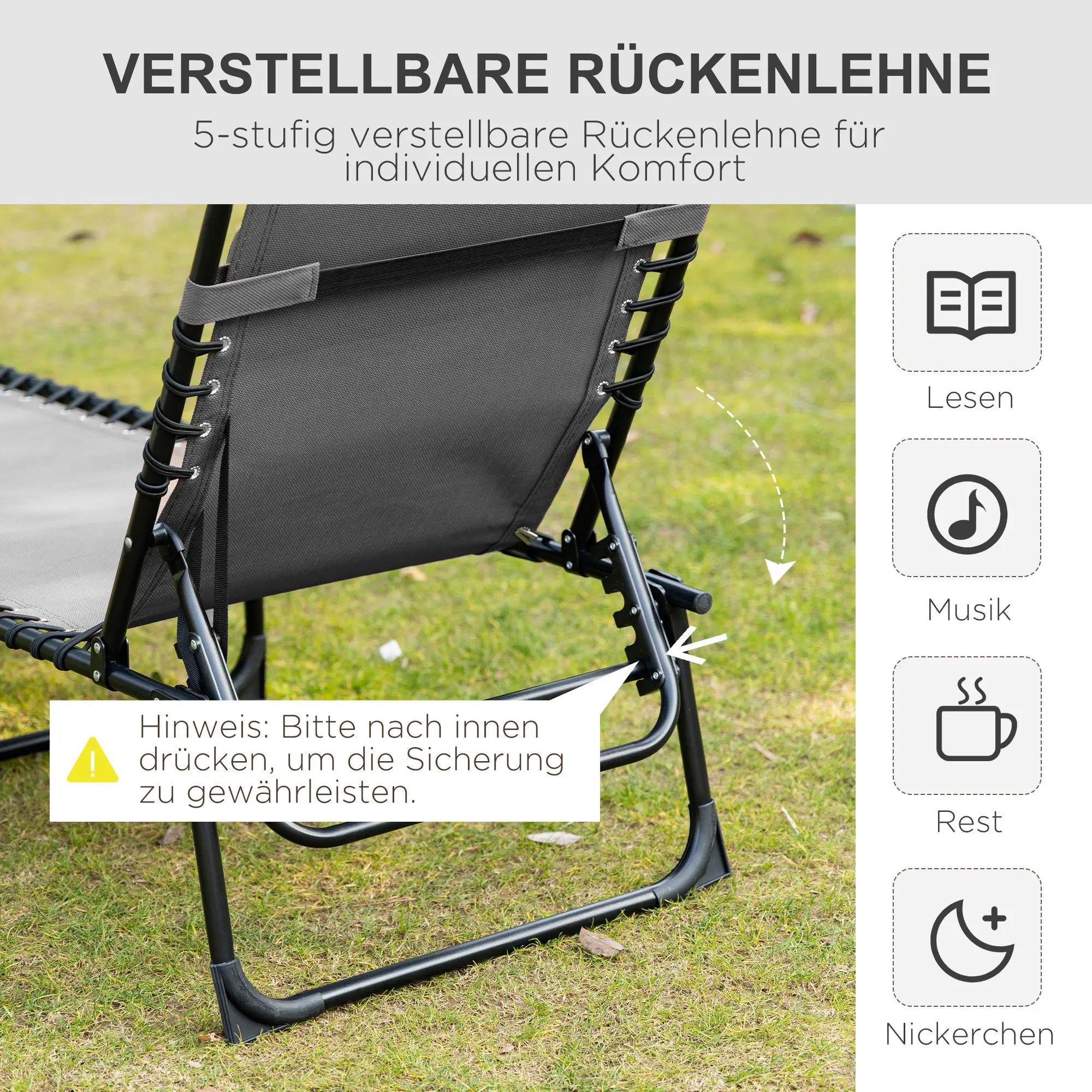 Outsunny klappbare Sonnenliege 185x58x30?cm Schwarz