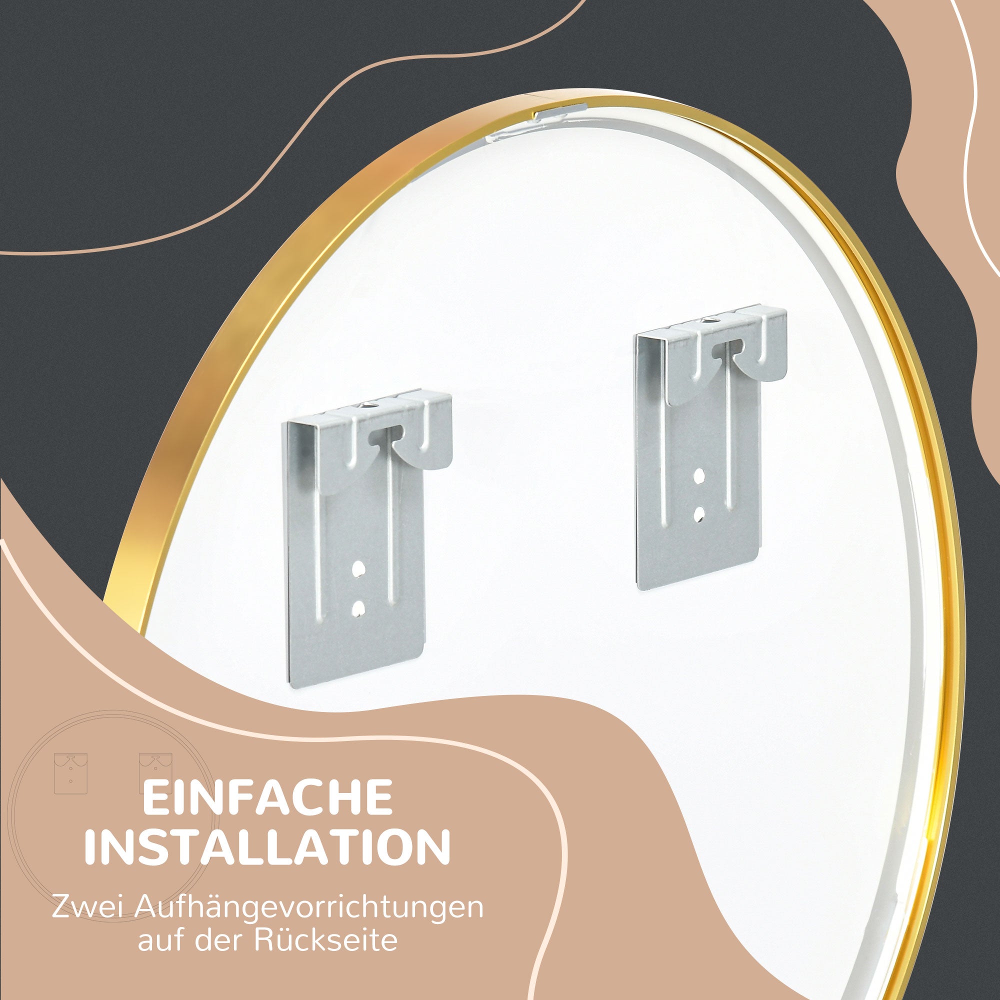 kleankin Runder Wandspiegel für Bad, Schlafzimmer, Flur, Metallrahmen, Farbe: Gold, Ø50 cm
