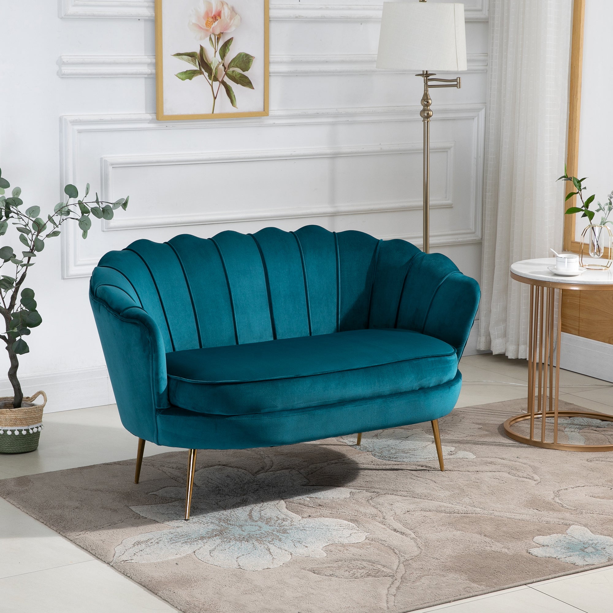 HOMCOM 2-Sitzer-Sofa, Couch, Polstersofa, Samtoptik, Doppelsofa, bis 150 kg belastbar, 130 x 77 x 77 cm, Dunkelgrün