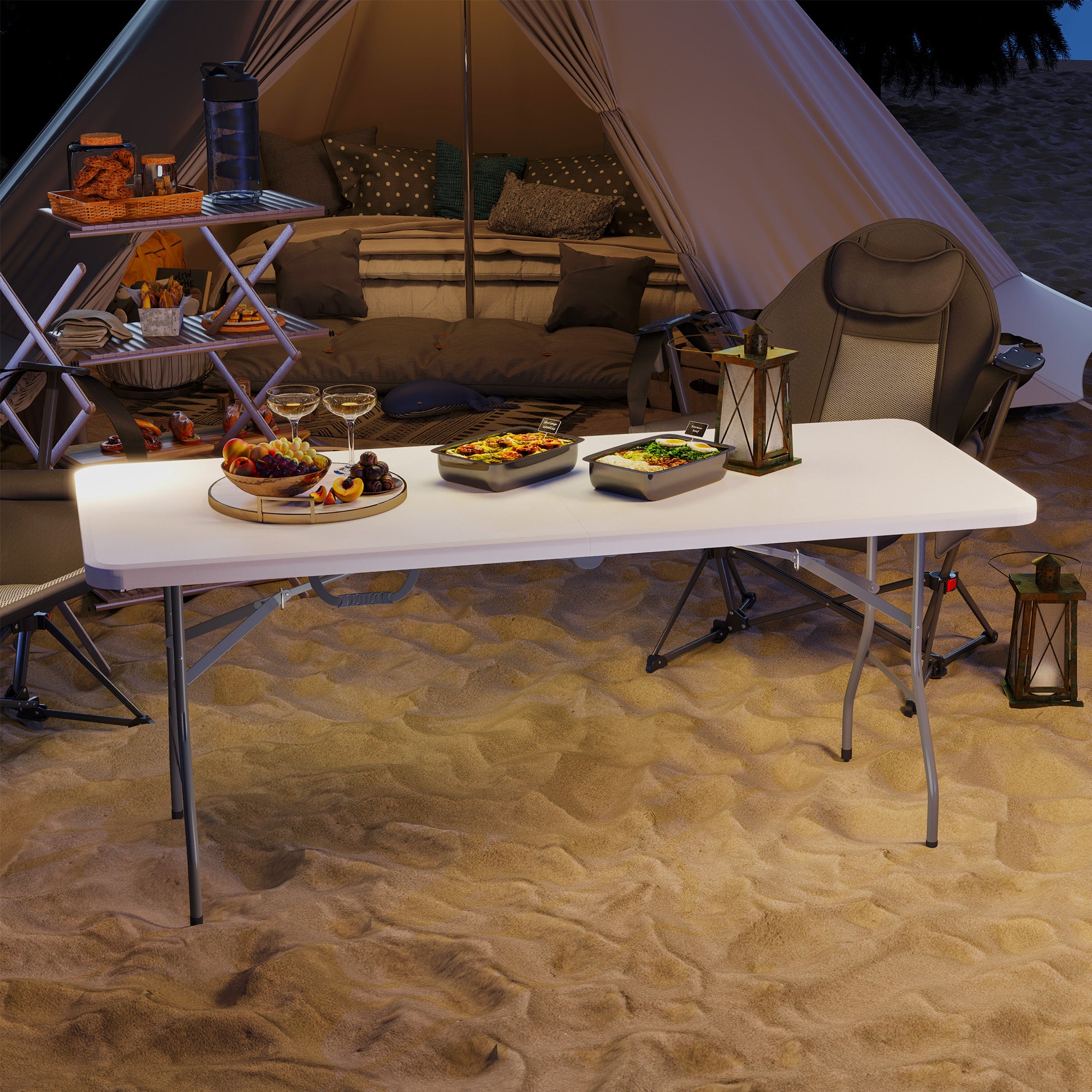 Outsunny Klapptisch, Faltbarer Campingtisch, Metall, Kunststoff, Picknicktisch, Weiß