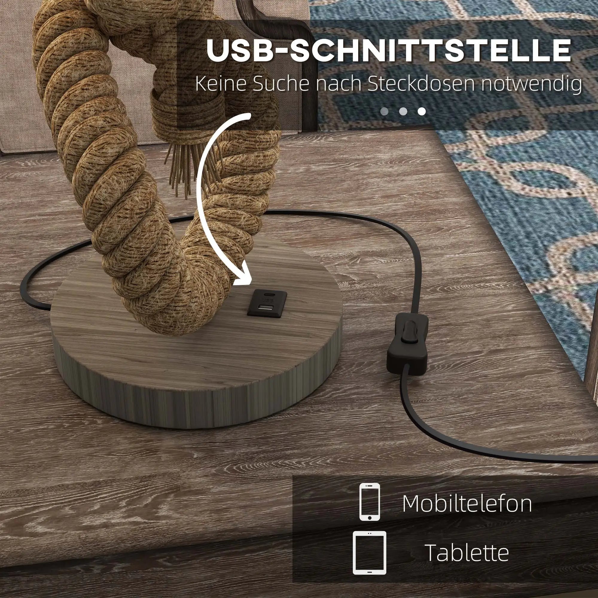 HOMCOM Tischleuchte USB-Ladefunktion LED maritimes Design