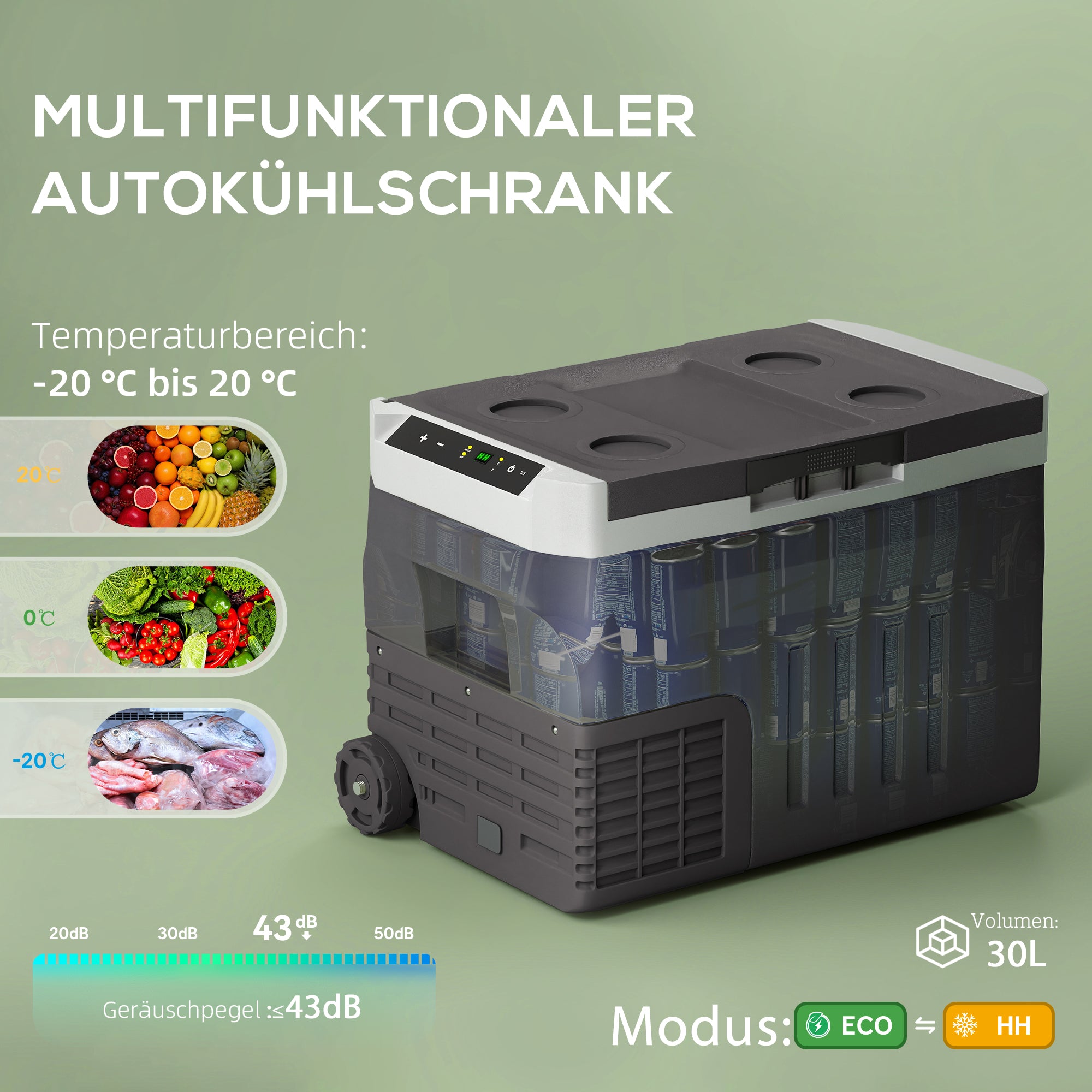 Outsunny 30 Liter Kompressor Kühlbox elektrische Kühlbox mit LED ECO Modus Anschluss Kühlhaltefunktion Schwarz