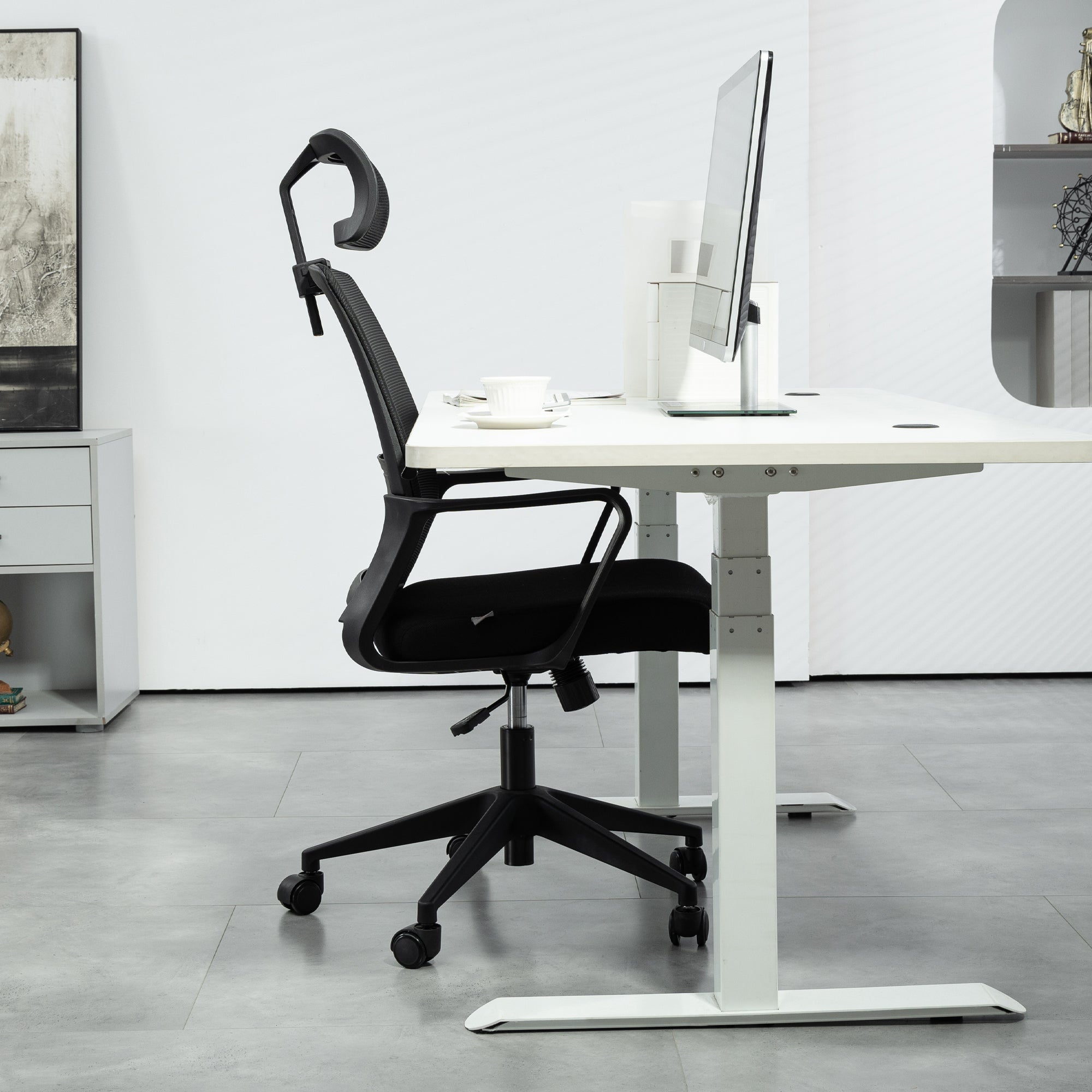 HOMCOM Bürostuhl, Verstellbarer Schreibtischstuhl mit Kopfstütze, Drehstuhl für Homeoffice, Büro, Schwarz