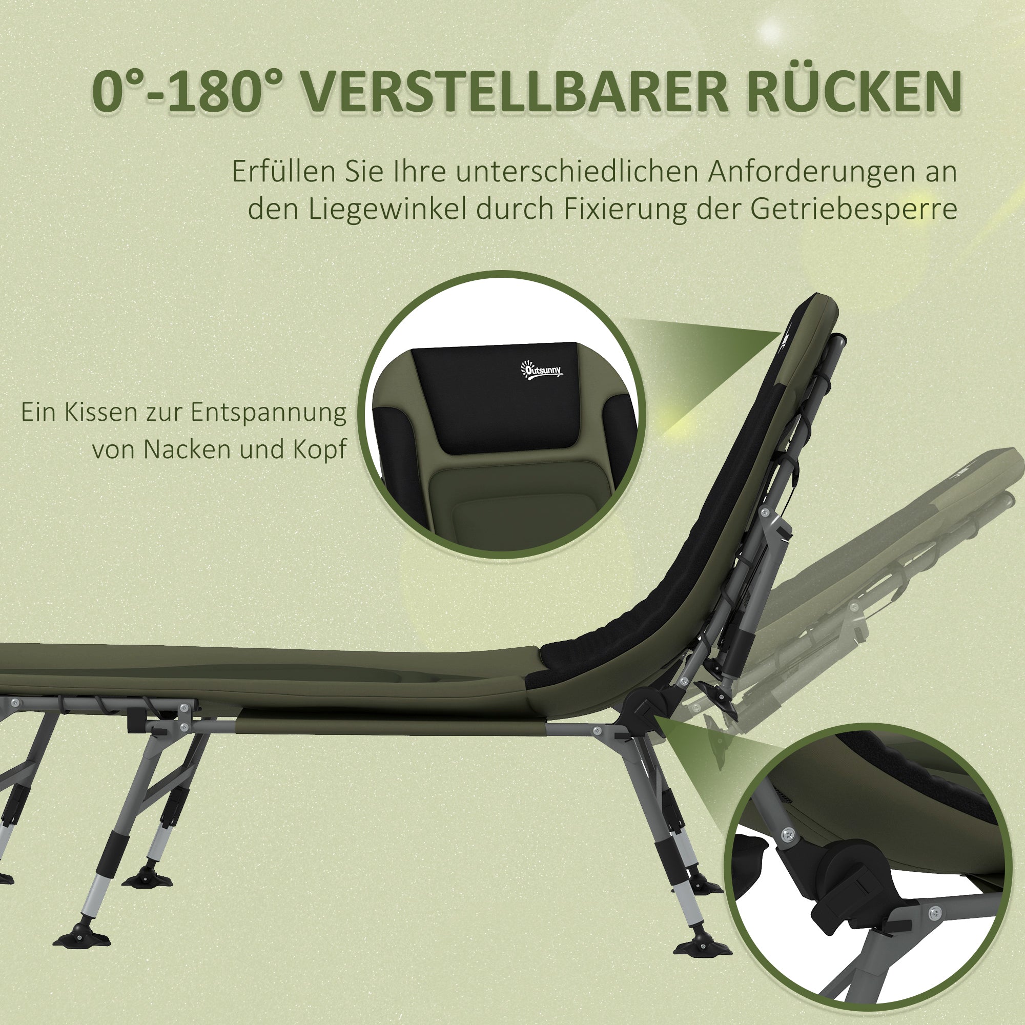 Outsunny Campingliege Campingbett Feldbett, 200 x 85 x 40-55 cm, Grün