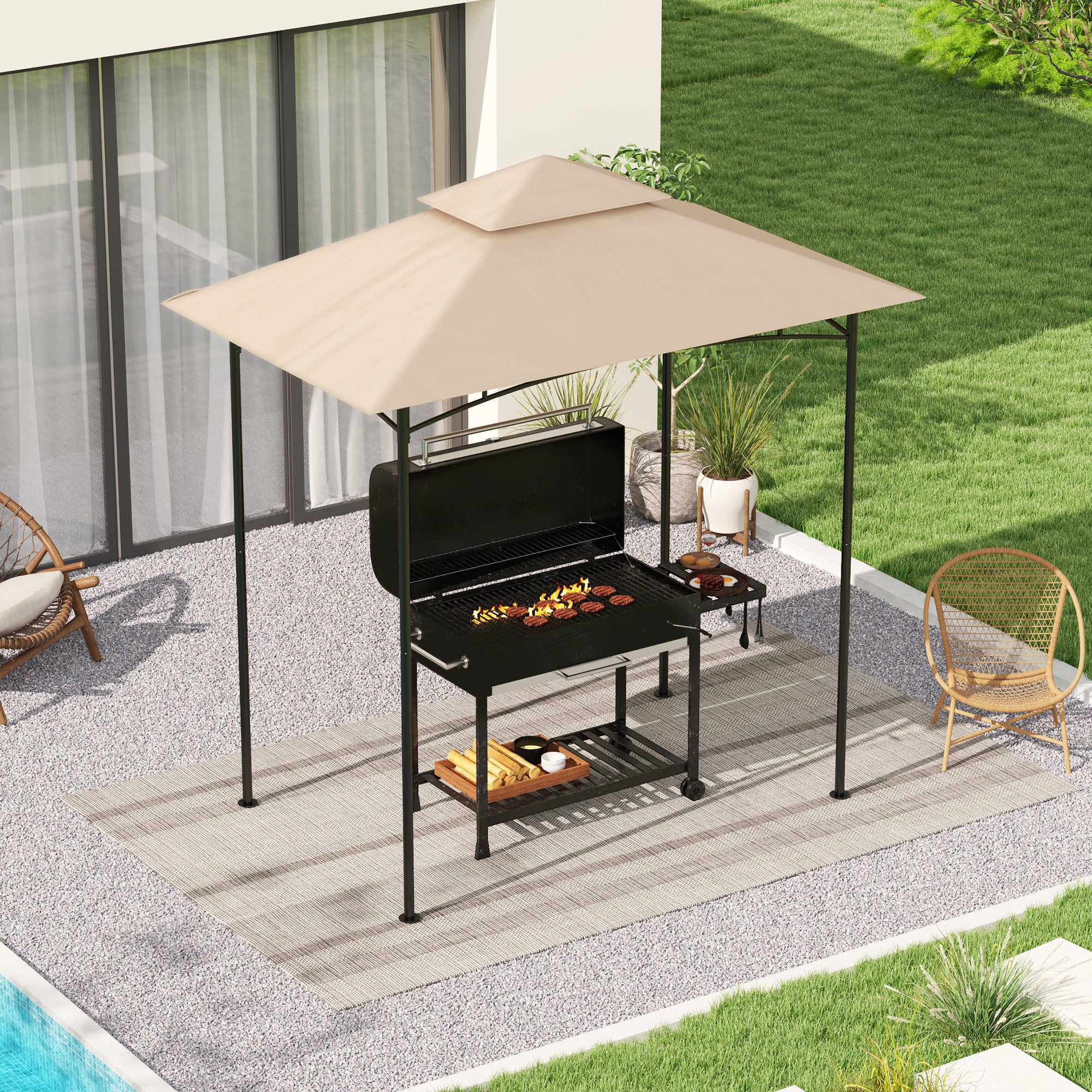 Outsunny Ersatzdach 1,5x2,4 m Beige für Grillpavillon