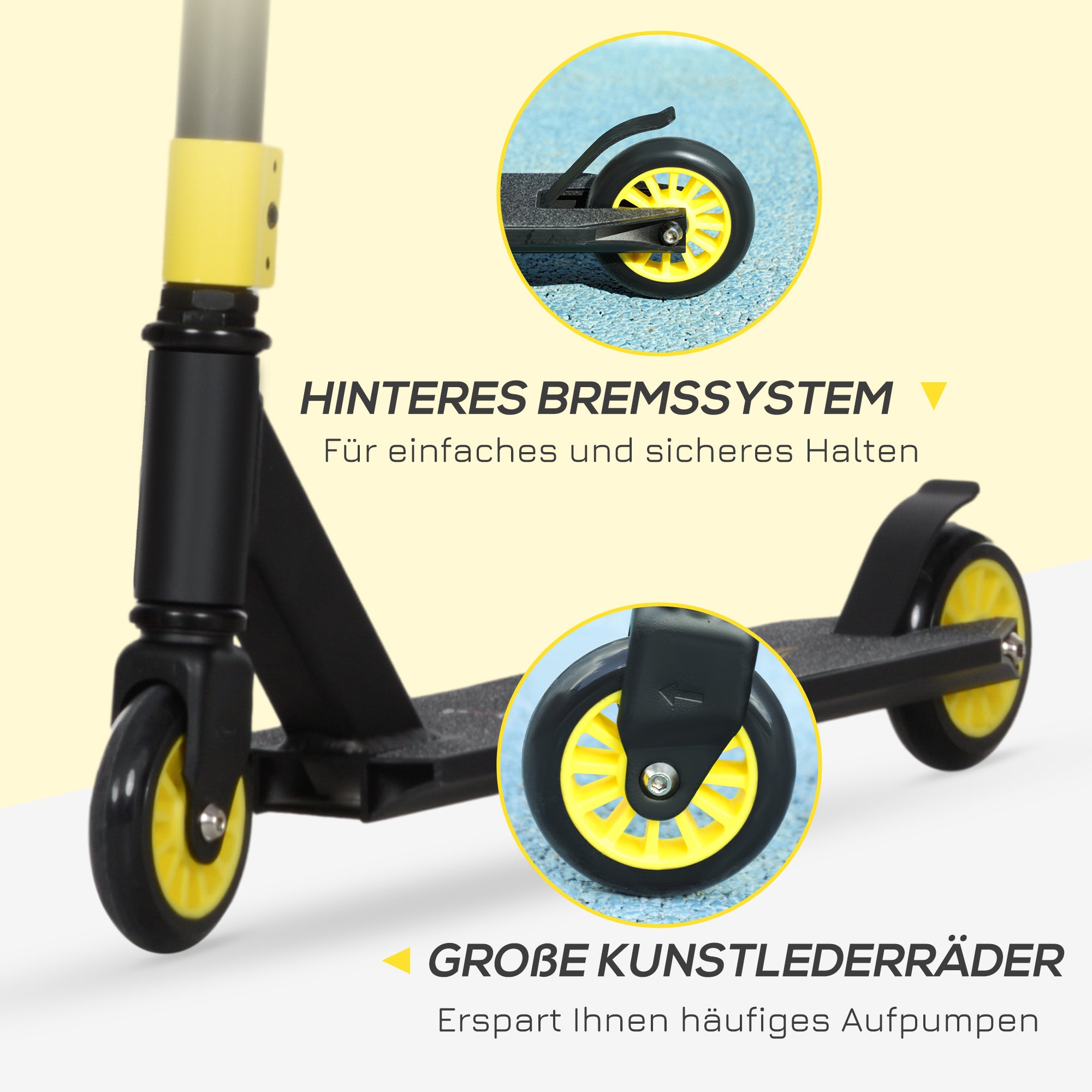 HOMCOM Pro Stunt-Scooter, Tretroller für Freestyle Tricks, Aluminium, Metall, Kunstleder, für Kinder und Erwachsene, Gold