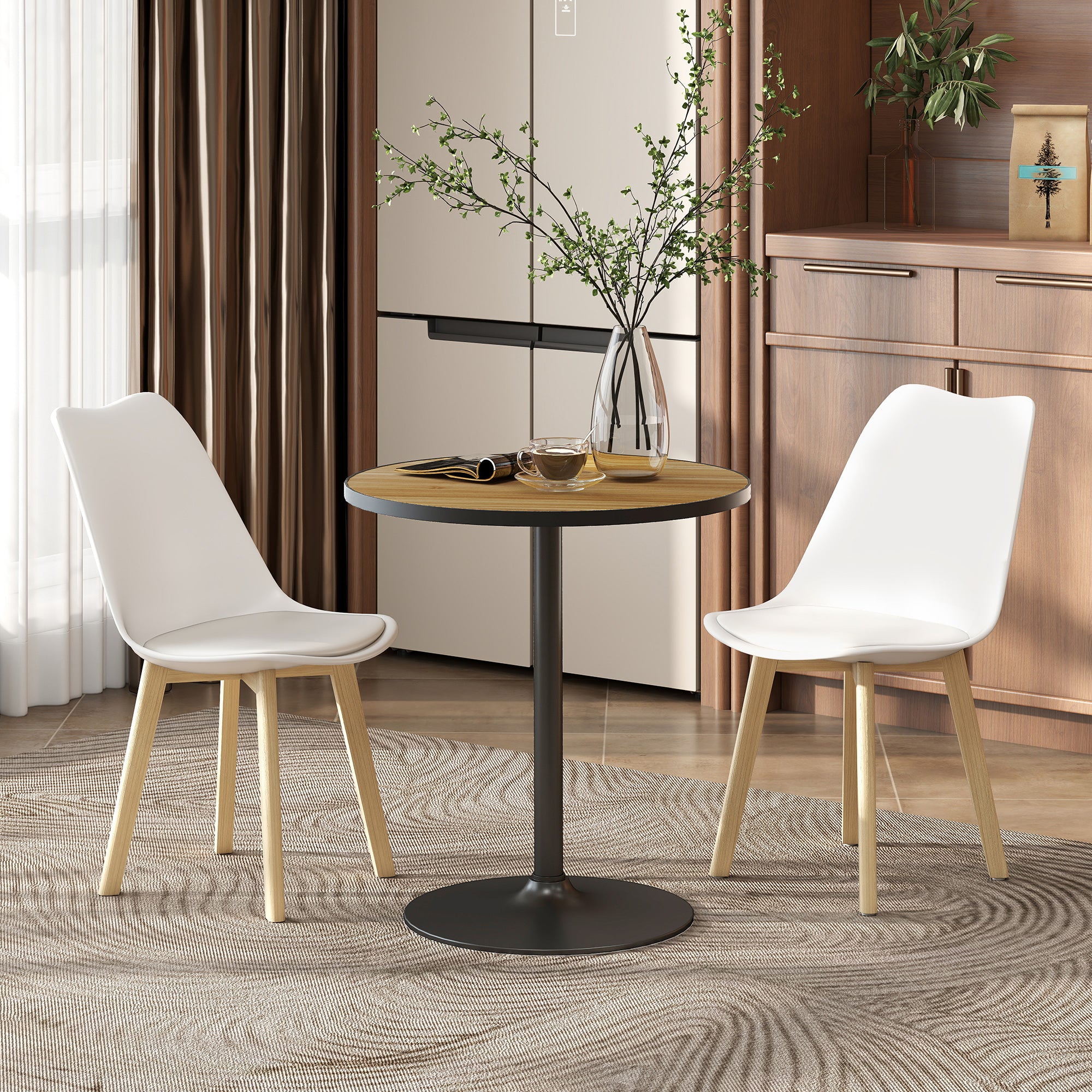 HOMCOM Runder Esstisch, Eichenholzoptik, kompaktes Design, für 2-4 Personen, Eiche
