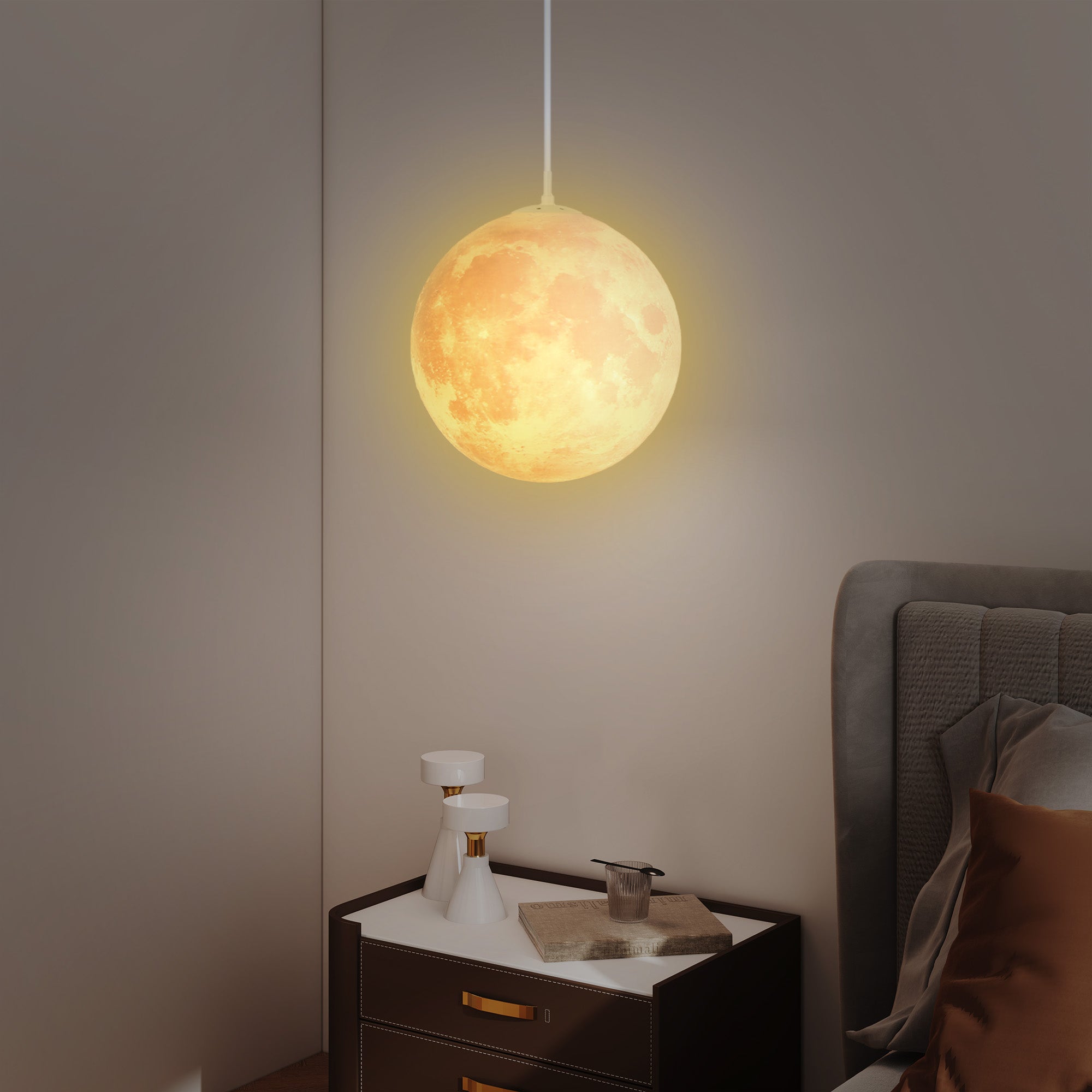 HOMCOM Mondlampe, 3D-Druck, App-Steuerung, Musik-kompatibel, verschiedene Licht-Modi, Weiß