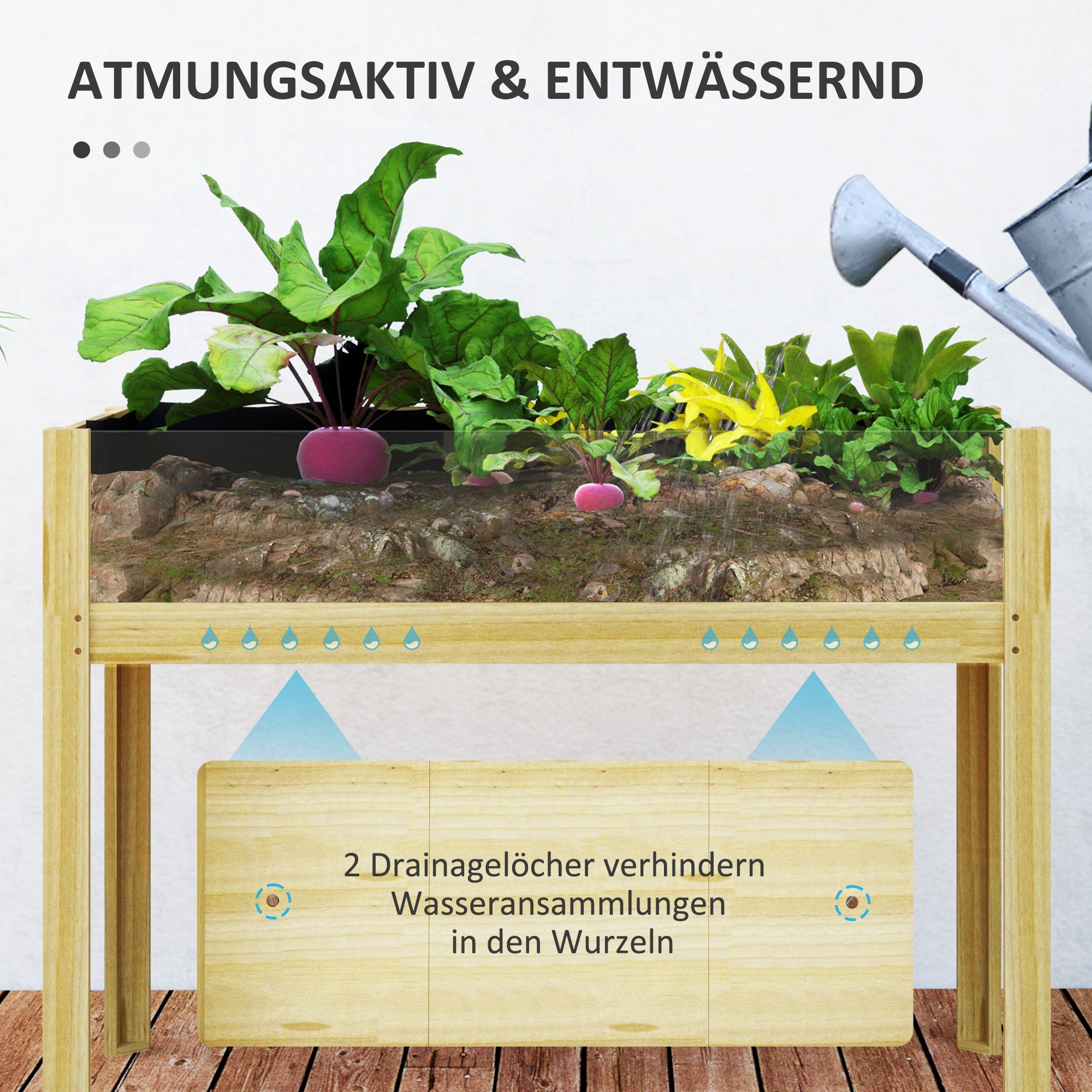 Outsunny Hochbeet, Holz-Pflanzbox mit Acrylplatten an zwei Seiten, für 118 L Erde, Wasserabflusslöcher, 110 x 50 x 80 cm