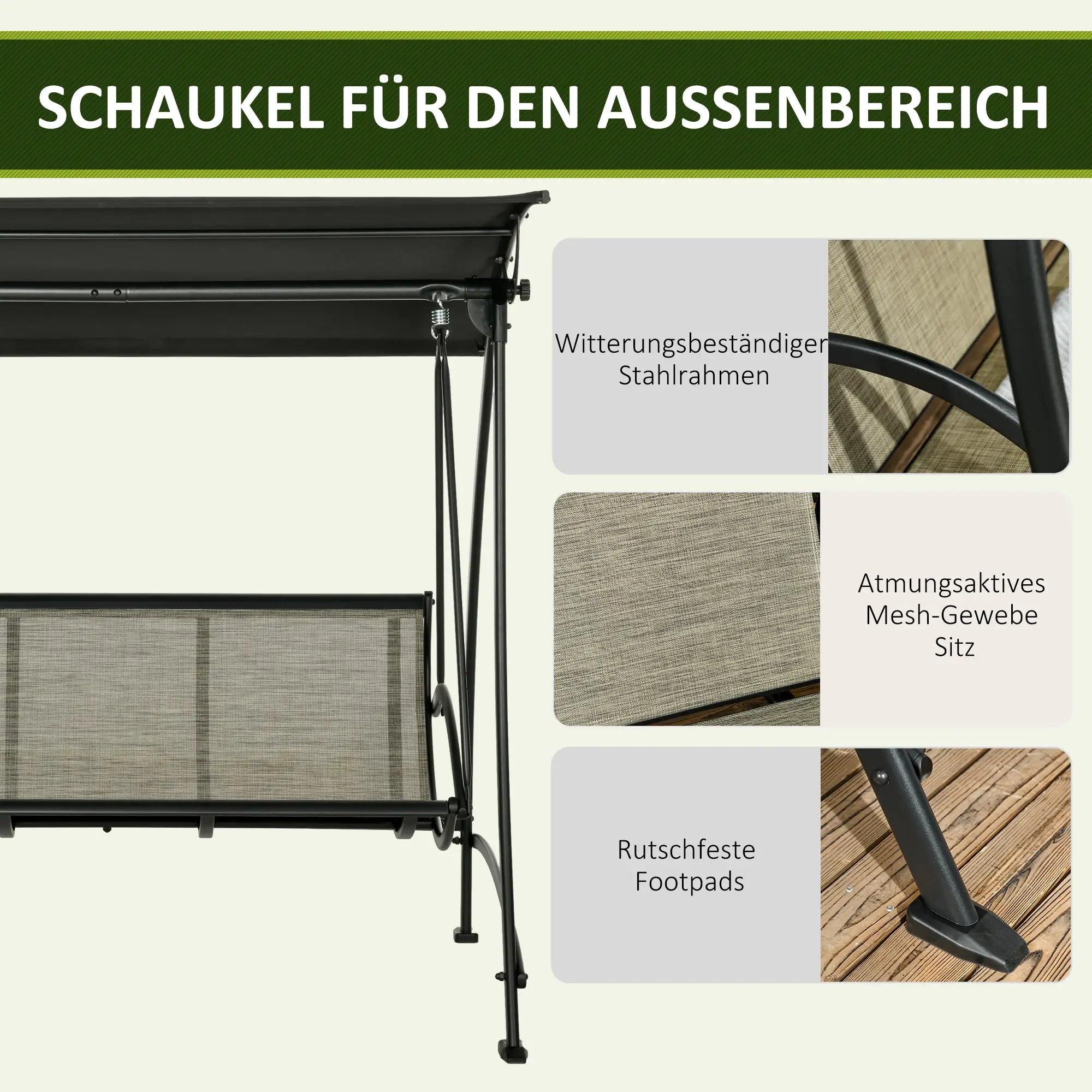 Outsunny 3-Sitzer Hollywoodschaukel Schwarz