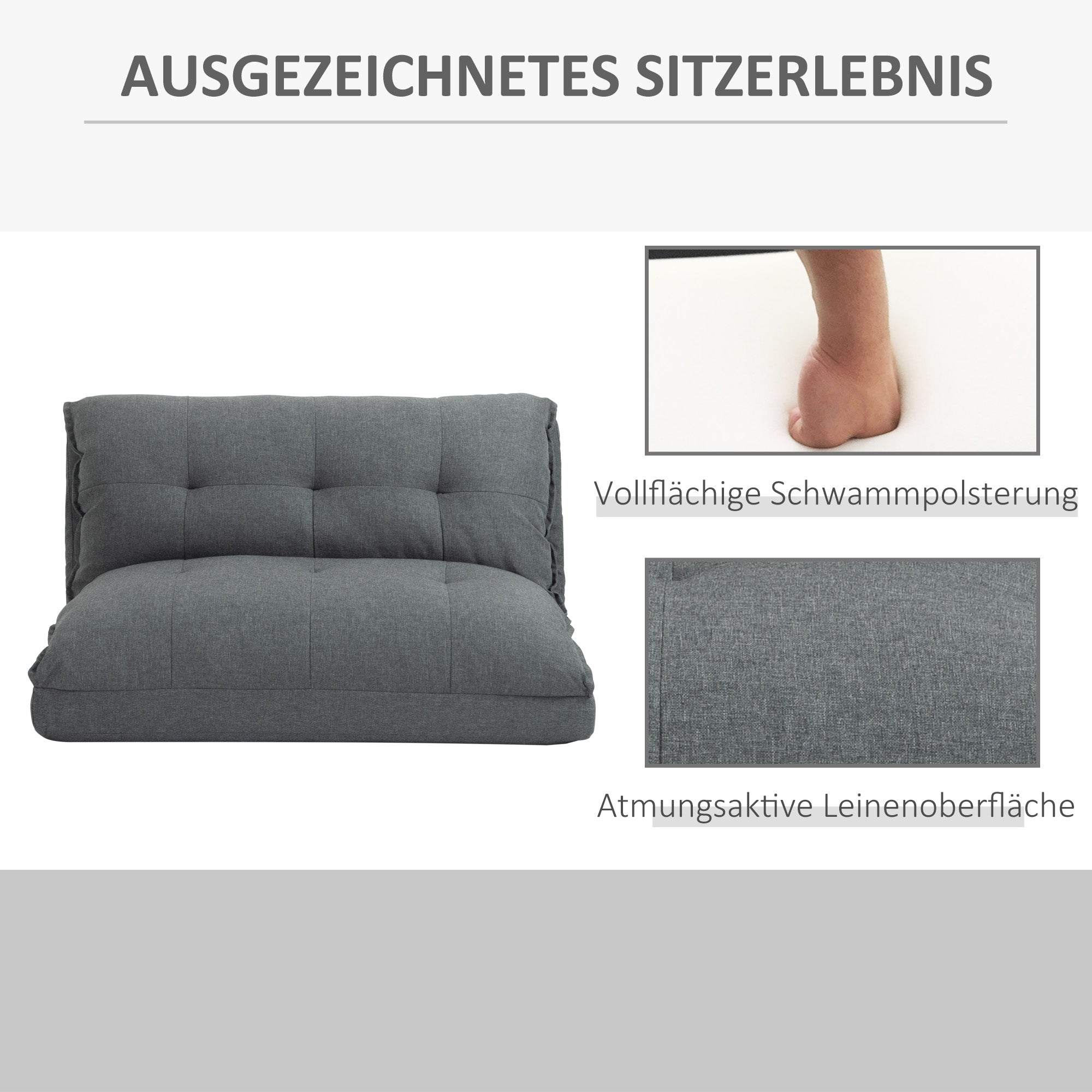 HOMCOM Tiefer Relaxsessel, 13 Positionen, Leinenoptik, Metallstruktur, 100 x 71 x 54 cm, Grau