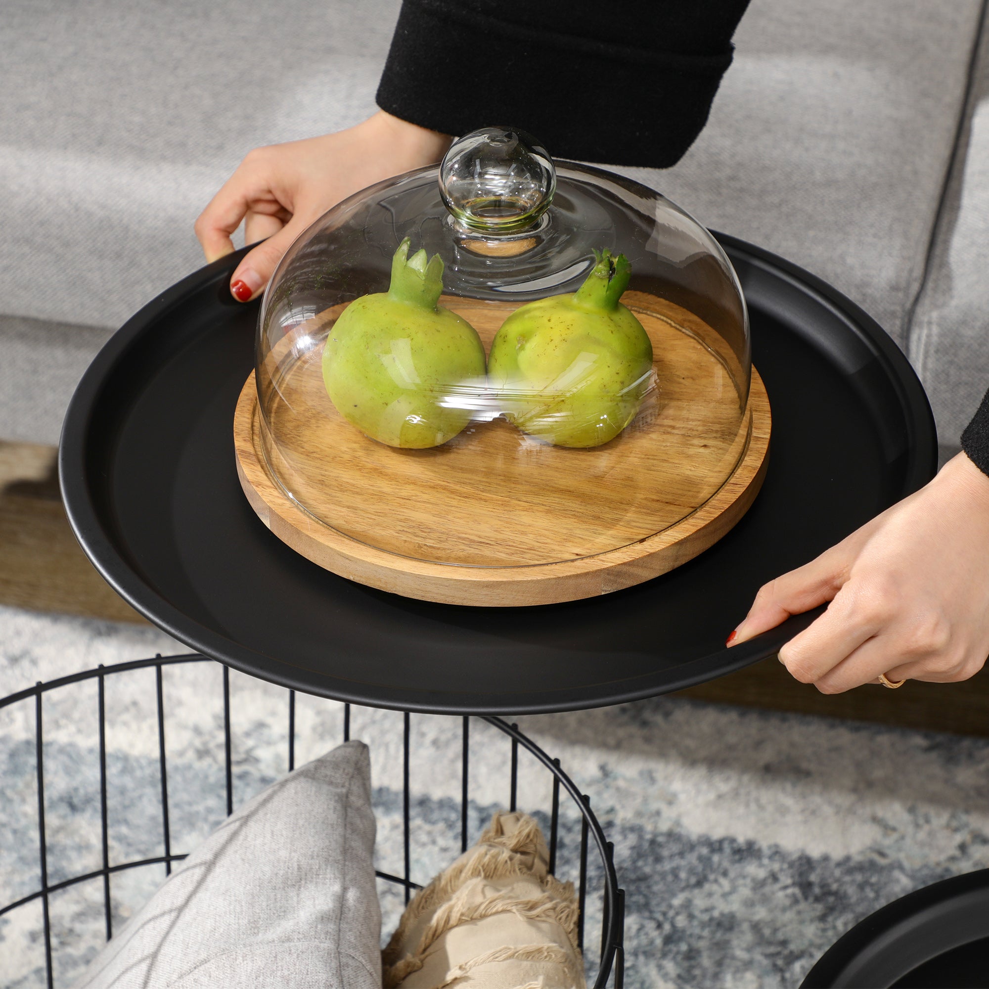 HOMCOM 2er-Set Beistelltische im Skandidesign, mit Stauraum, stapelbar, Schwarz