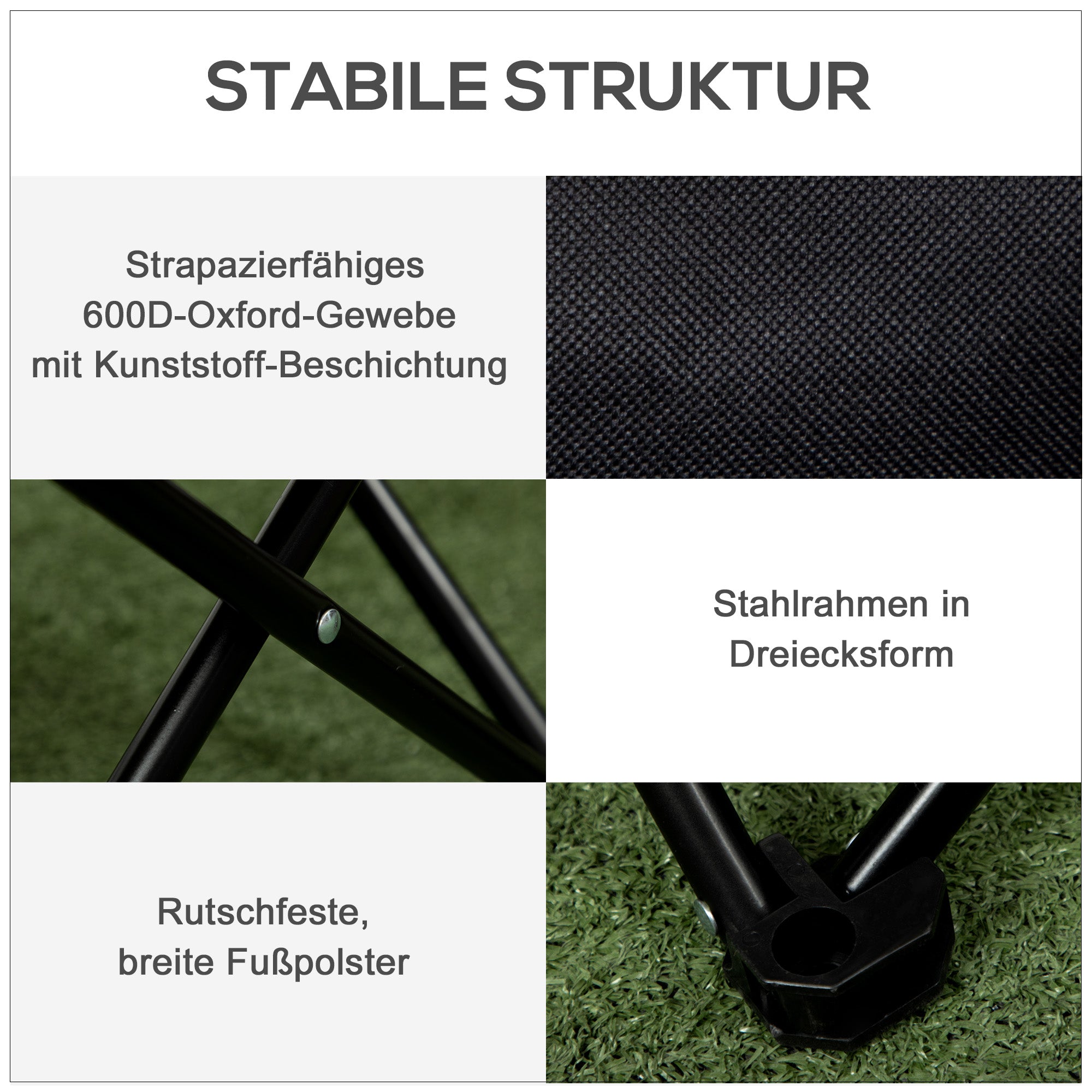 Outsunny Campingstuhl, faltbar, Stahlrahmen, Stoffsitz, Tragetasche, Schwarz
