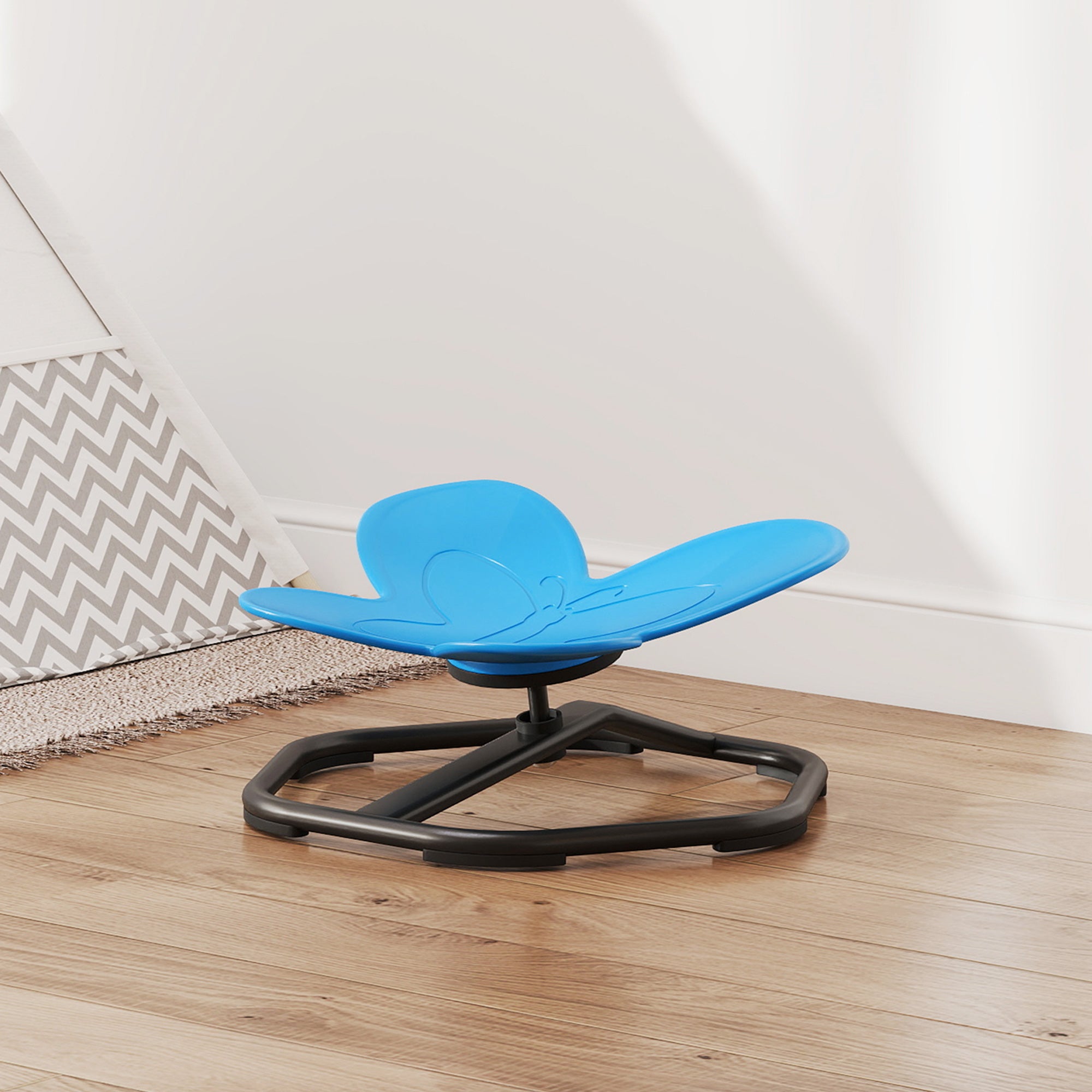 AIYAPLAY Sensorischer Drehstuhl für Kinder, Schmetterlings-Form, fördert Balance und Koordination, Kunststoff, Metall, Blau