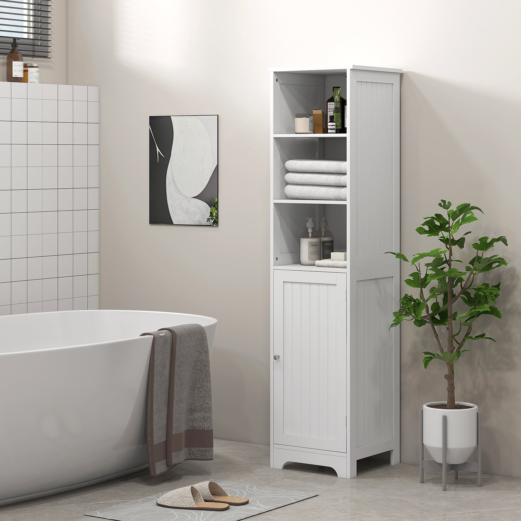 HOMCOM Badezimmerschrank Badschrank Toilettenschrank, 40 cm x 38 cm x 160 cm, Weiß