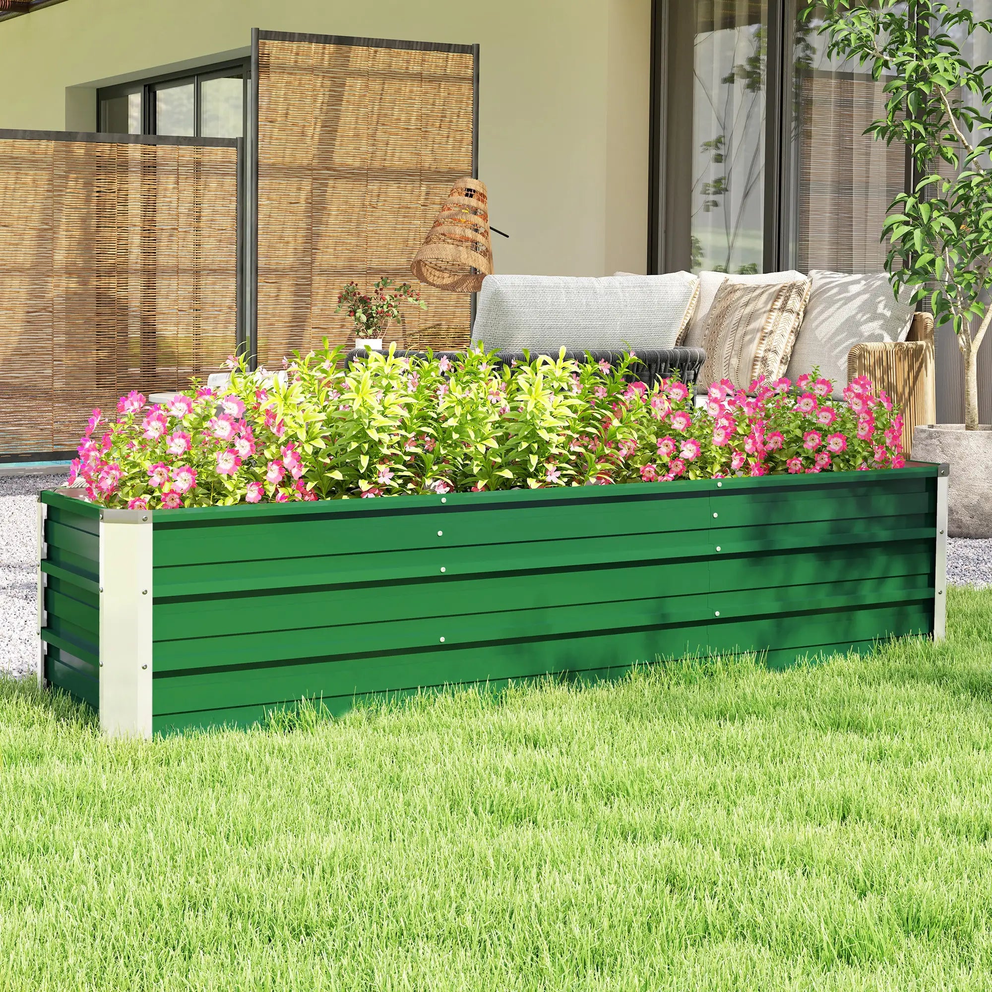 Outsunny Hochbeet Stahl Grün 183×47×40?cm