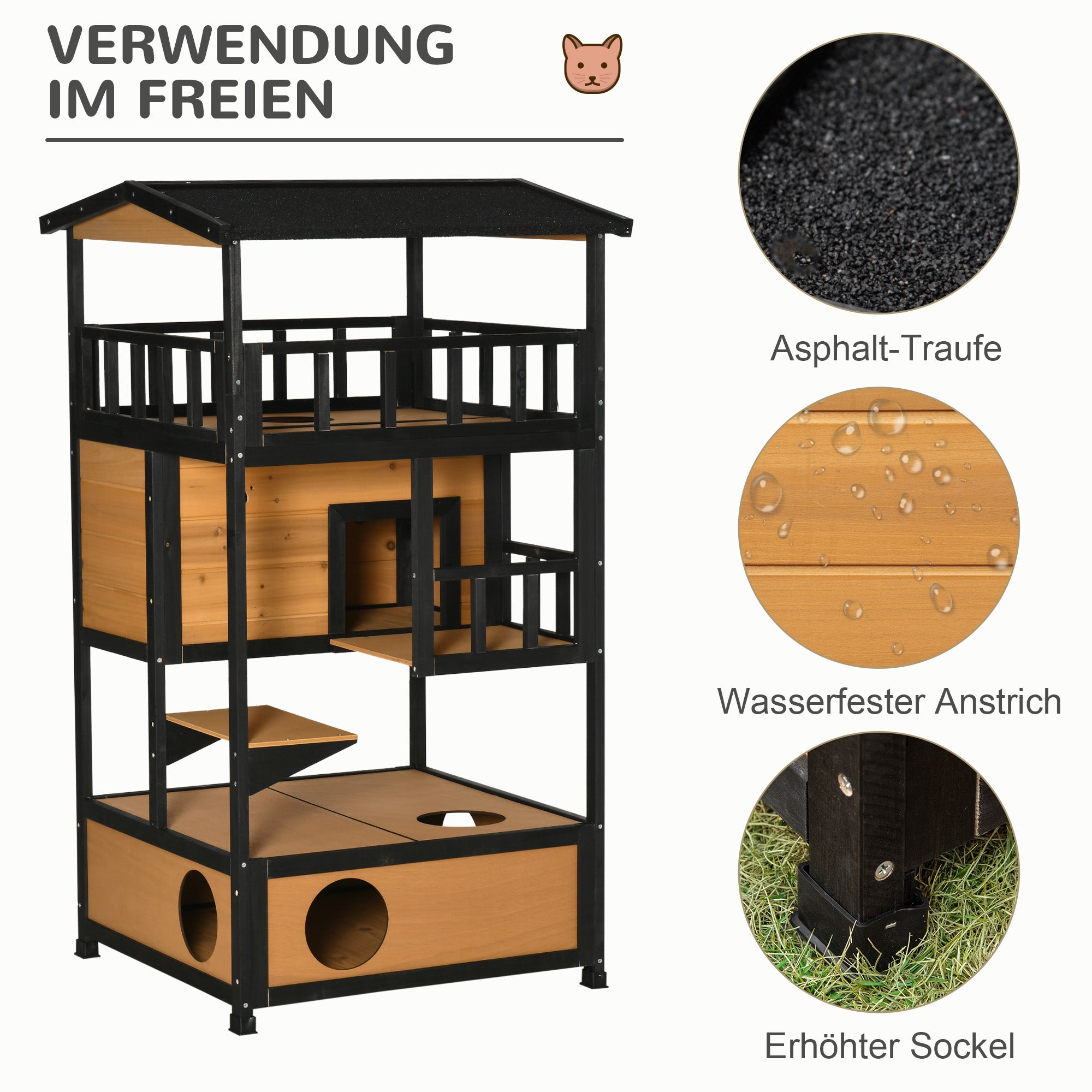 PawHut Katzenhaus Katzenhütte Outdoor Katzenhaus, wetterbeständig, 75,5 cm x 75 cm x 137 cm, Gelb