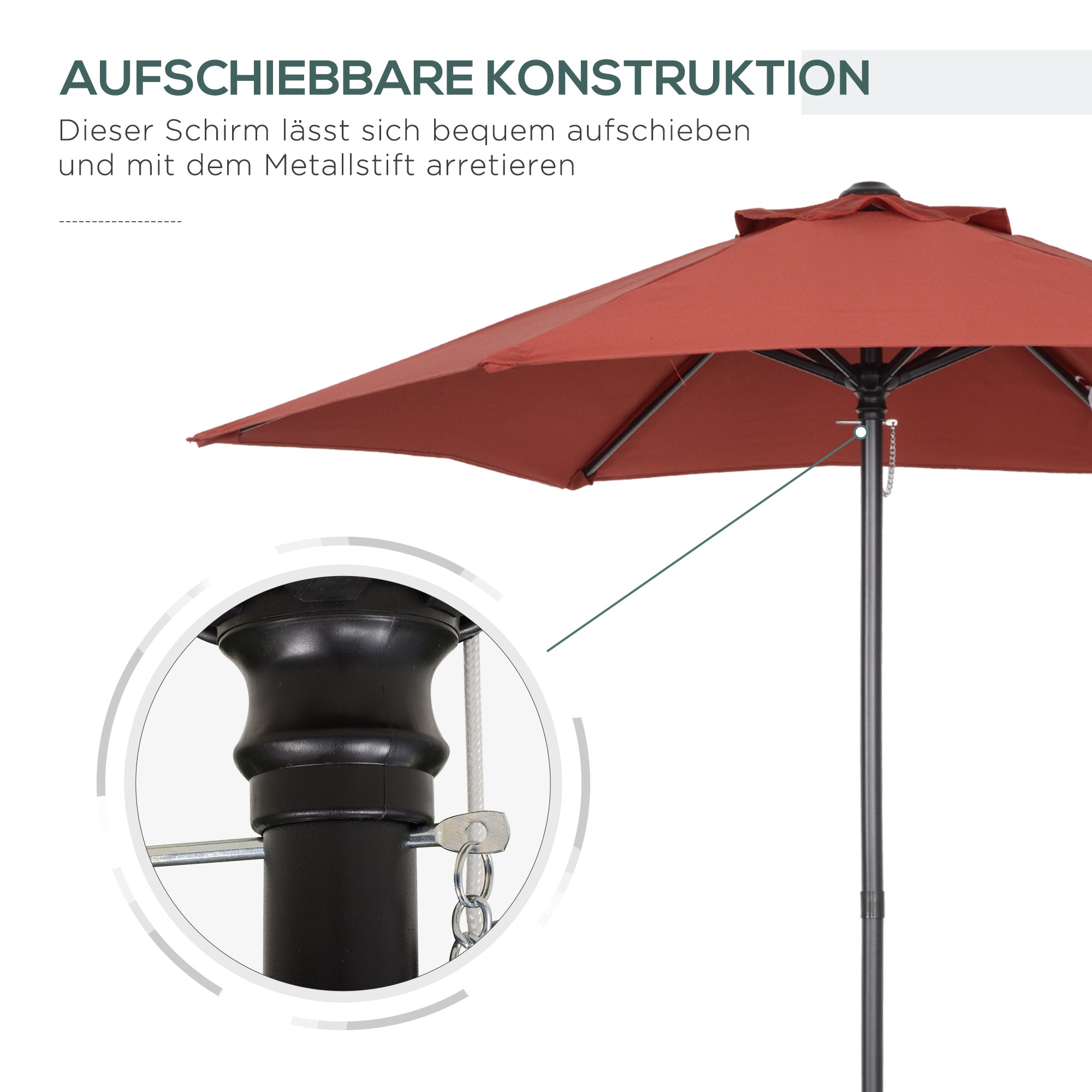 Outsunny Sonnenschirm Ø196 cm, sechseckig Balkonschirm für Strand Balkon Garten, Weinrot