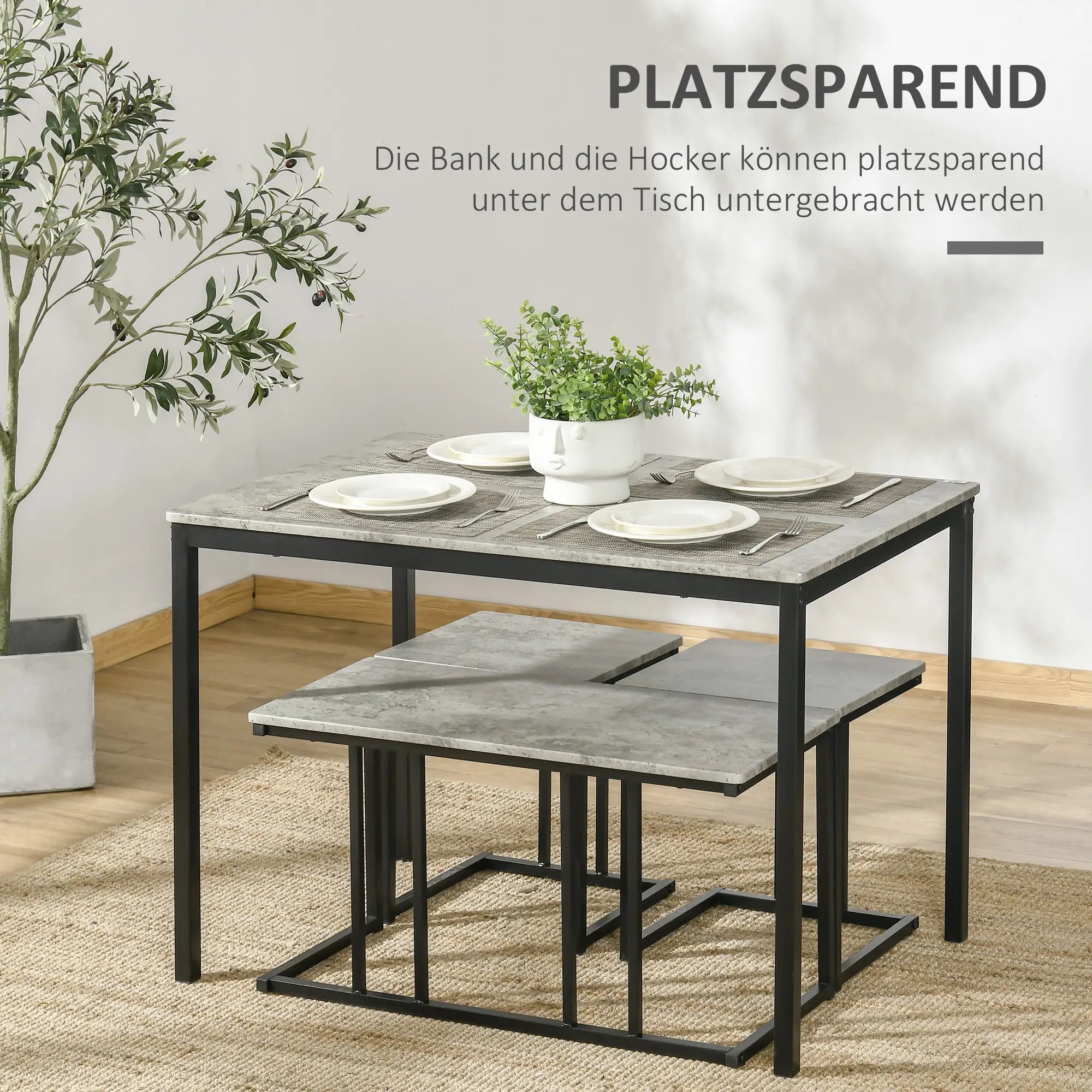 HOMCOM Essgruppe 4-teilig platzsparend komplettset für 4 Personen