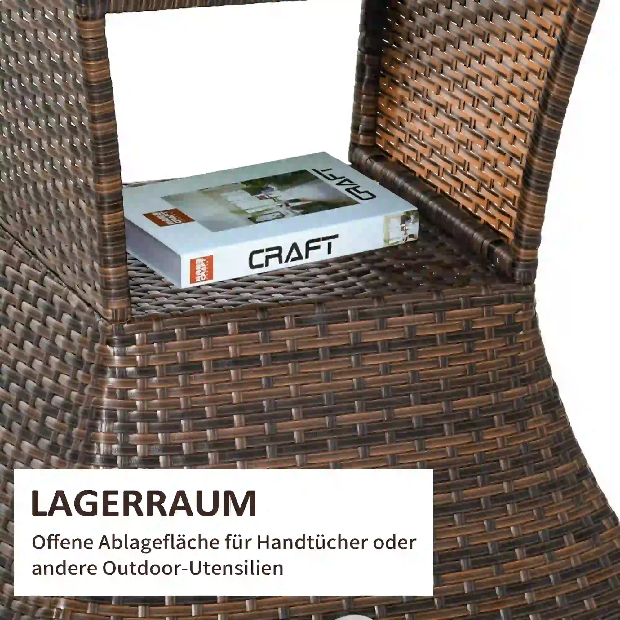 Outsunny Gartentisch Beistelltisch mit Schirmständer Polyrattan Braun