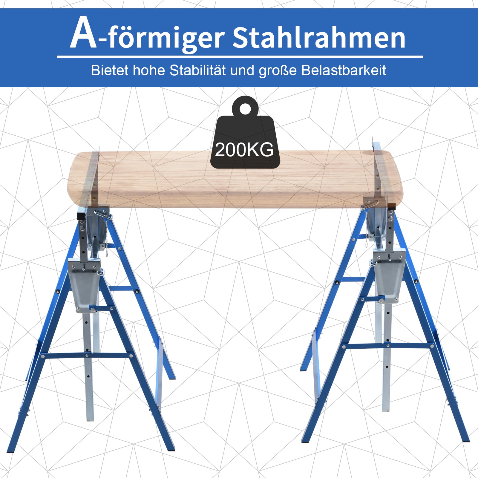 HOMCOM 2 x Gerüstbock Unterstellbock Klappbock höhenverstellbar bis 200kg Stahl Blau 68 x 58 x 80-130 cm