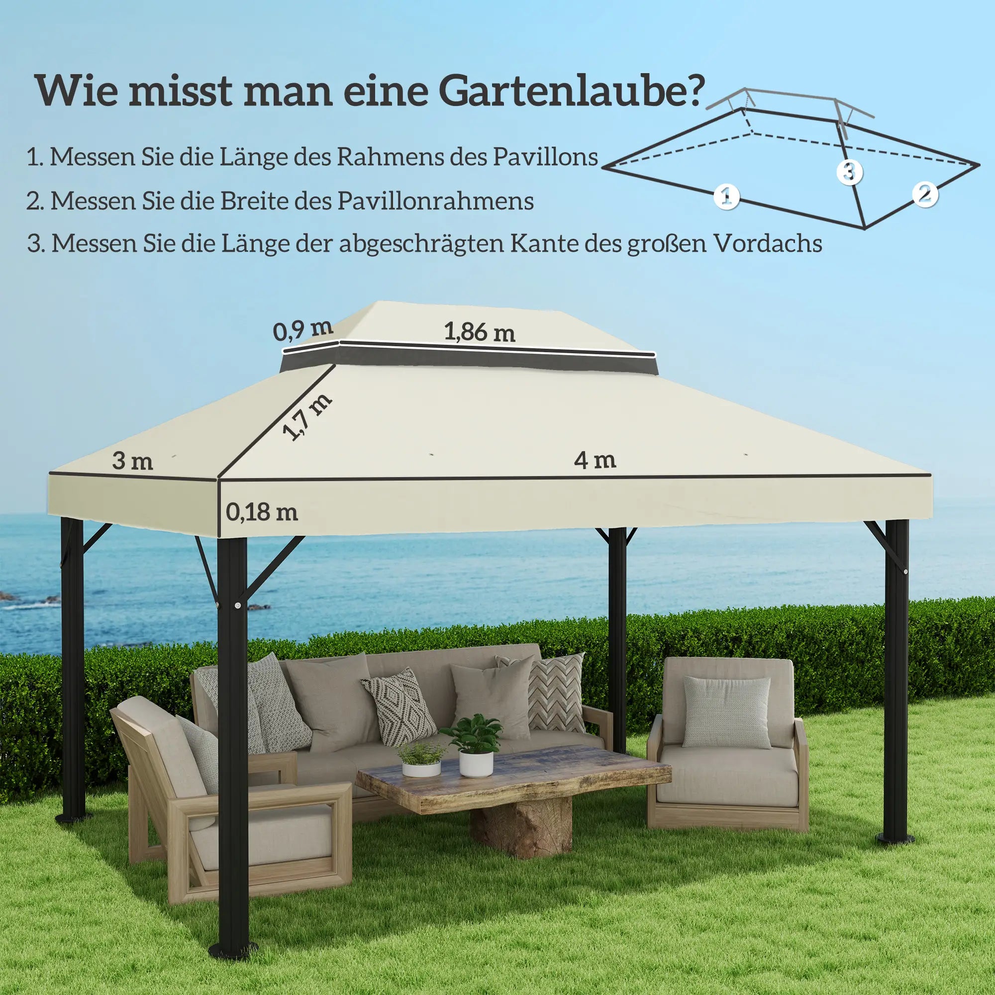 Ersatzdach 3x4 m für Pavillon, wasserdicht, UPF30+