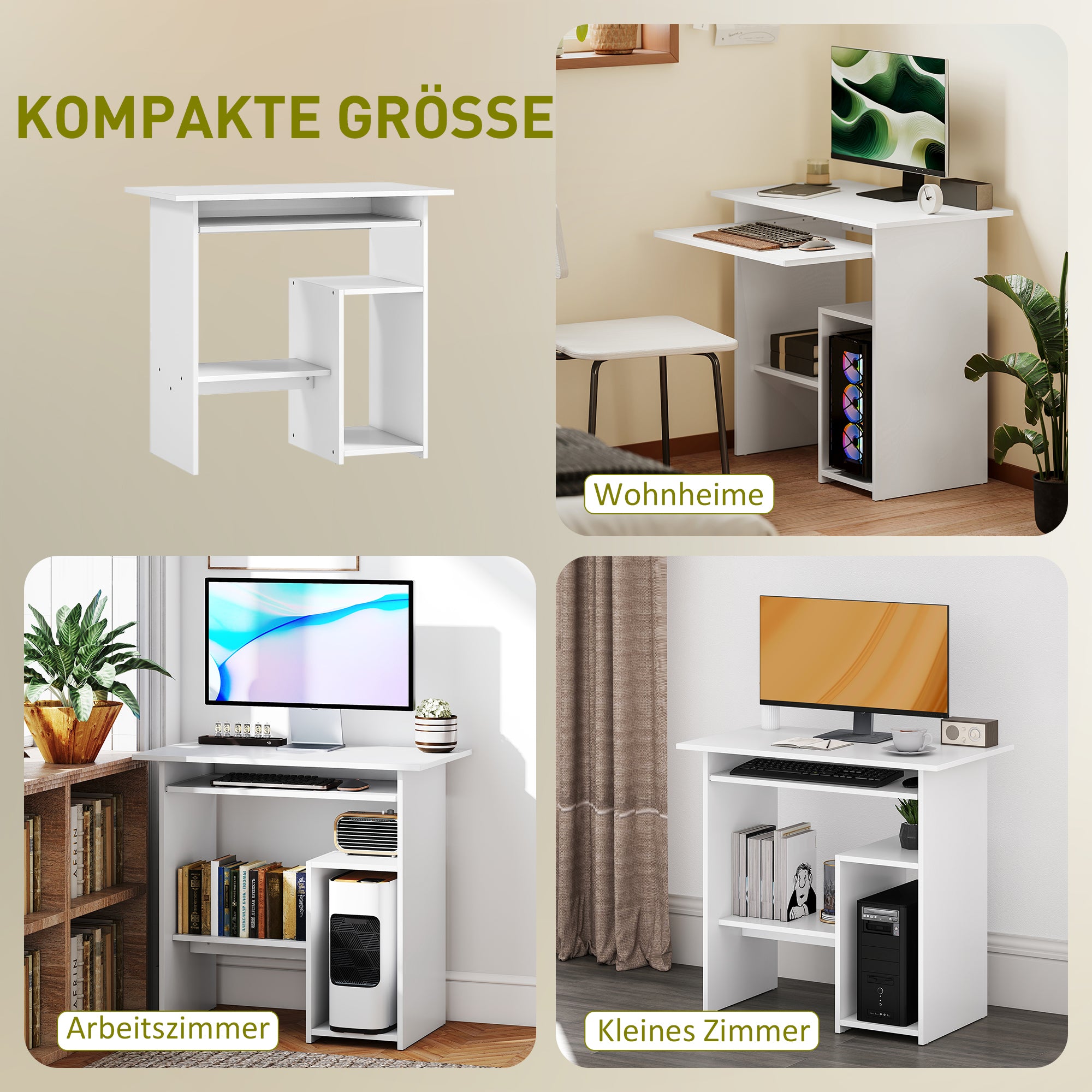 HOMCOM Computertisch, Schreibtisch, Spanplatte, Metall, 80 x 45 x 75 cm, Weiß