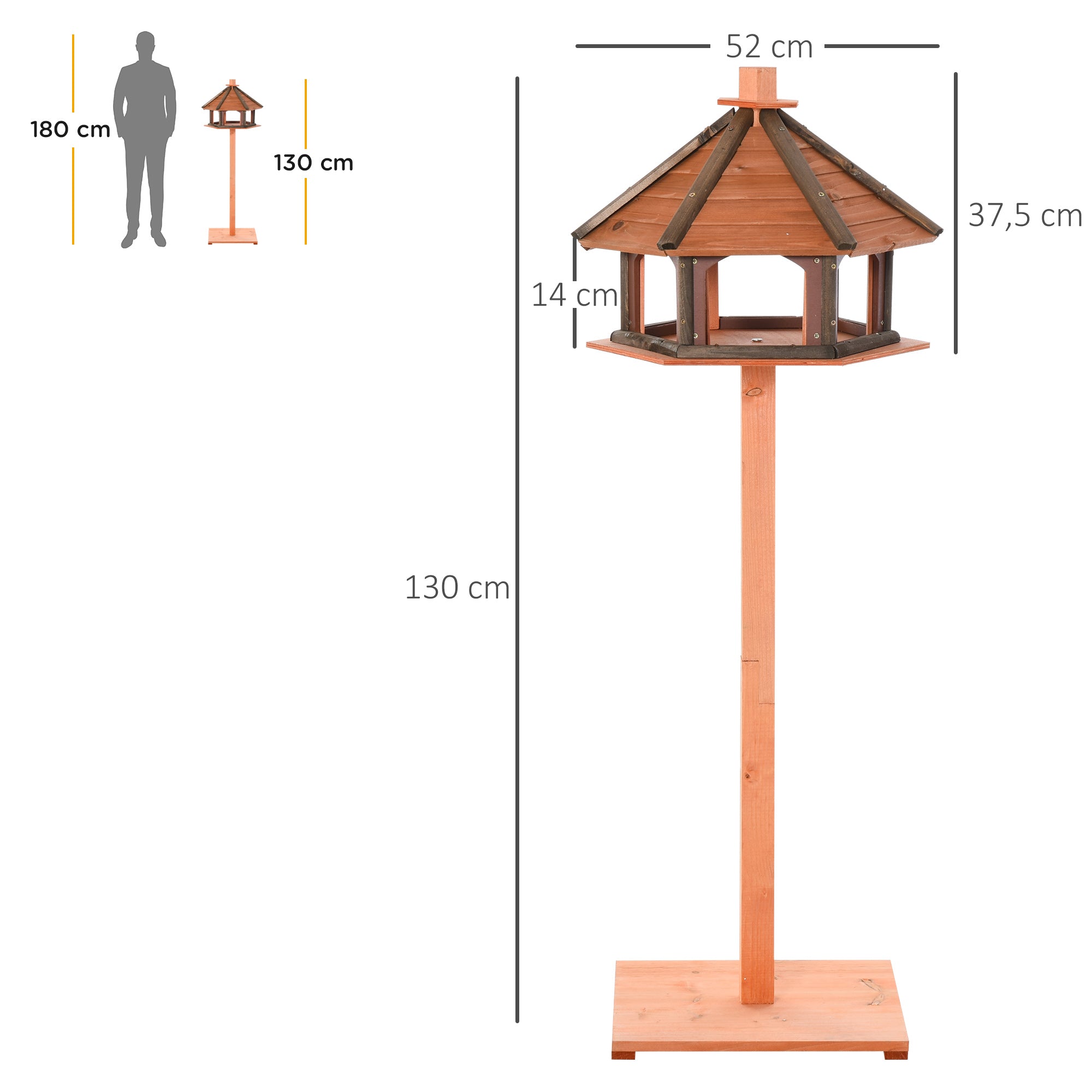 PawHut Vogelhaus mit Ständer wetterfestes Vogelfutterhaus mit wetterfestem Dach Futterhaus aus Holz für Wildvögel Ø52 x 130H cm Natur