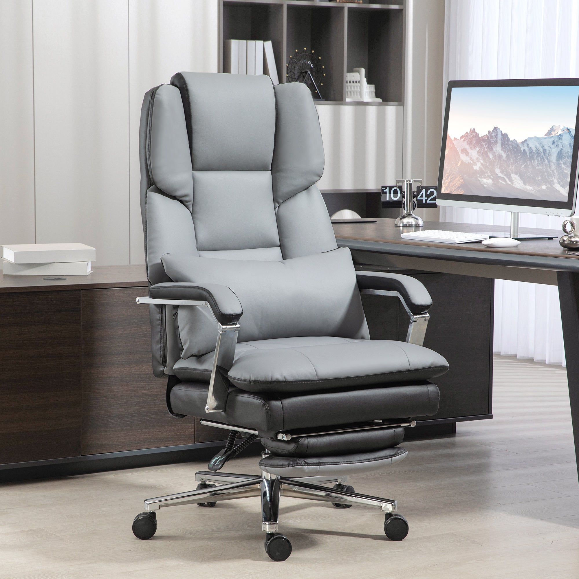 HOMCOM Bürostuhl, ergonomisch, verstellbar, 63x71x123-129cm, Hellgrau/Schwarz