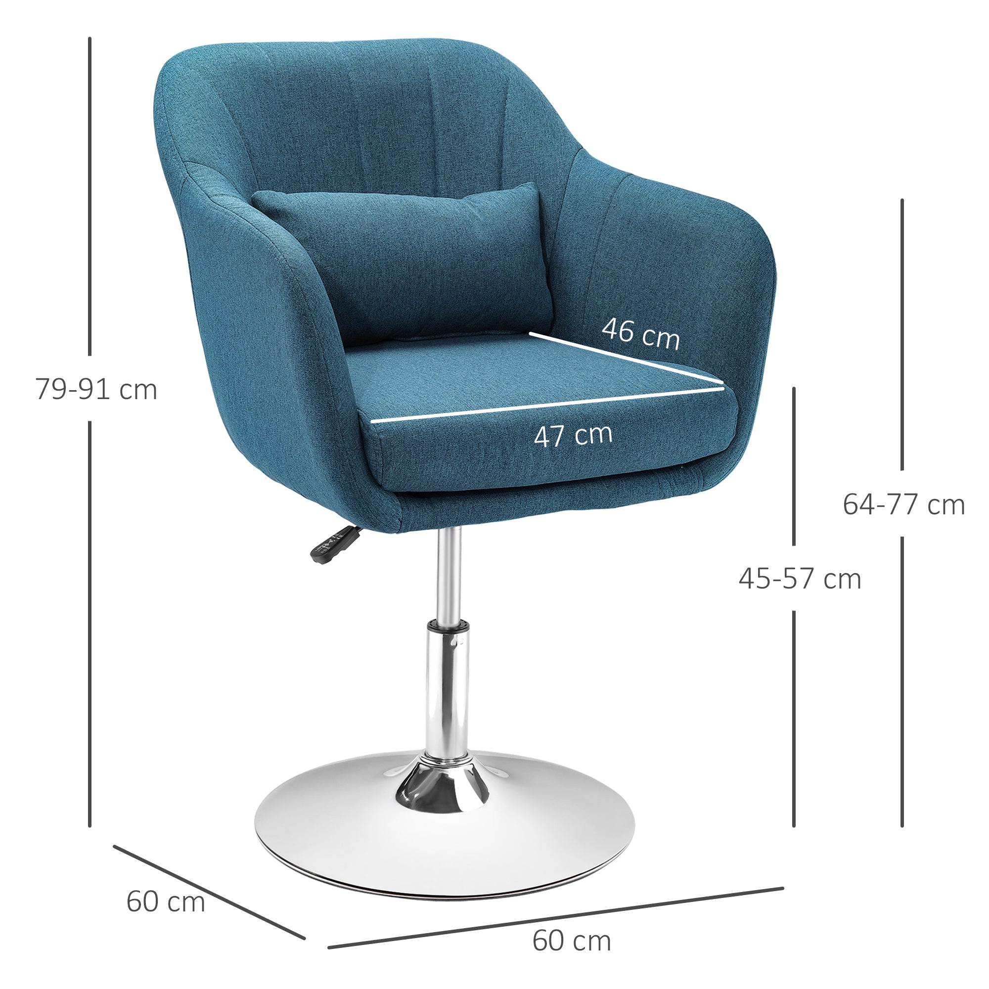 HOMCOM Drehstuhl, leinenartiges Polyester, Metall, 60 x 60 x 79-91 cm, Blau
