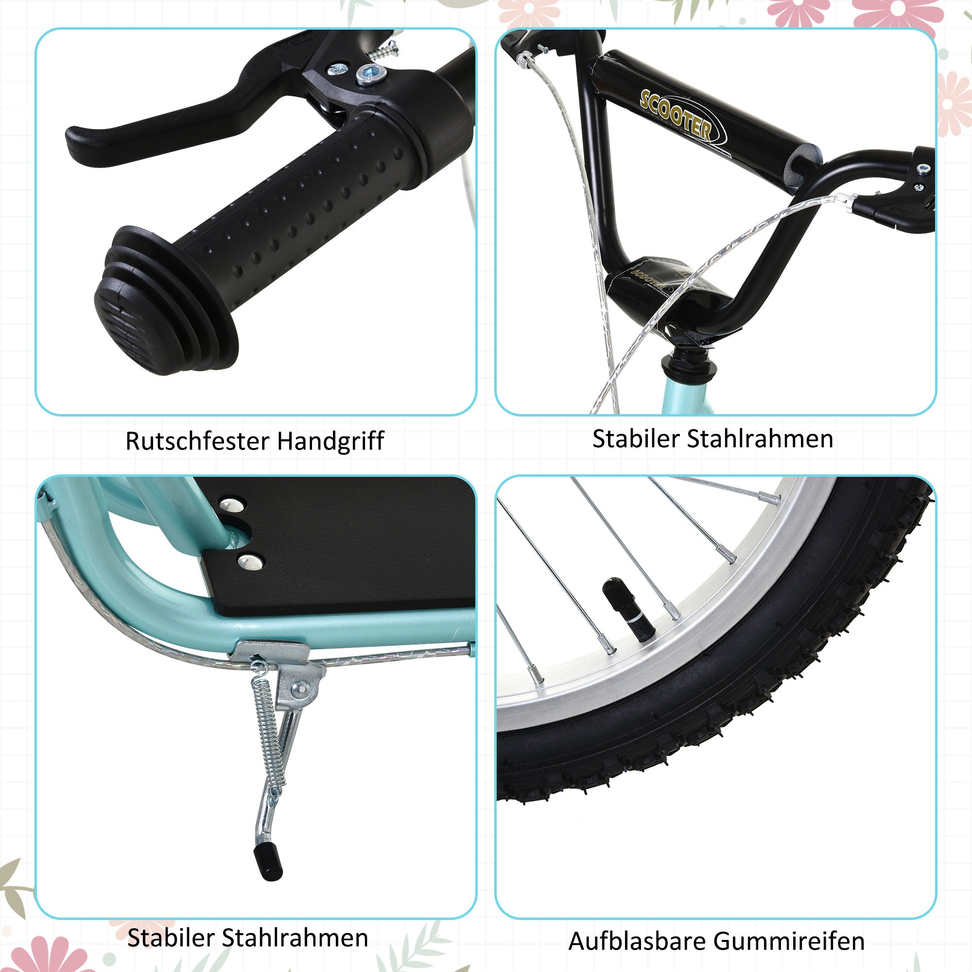 HOMCOM Kinderscooter mit Bremse höhenverstellbar Leichtbau Hellblau