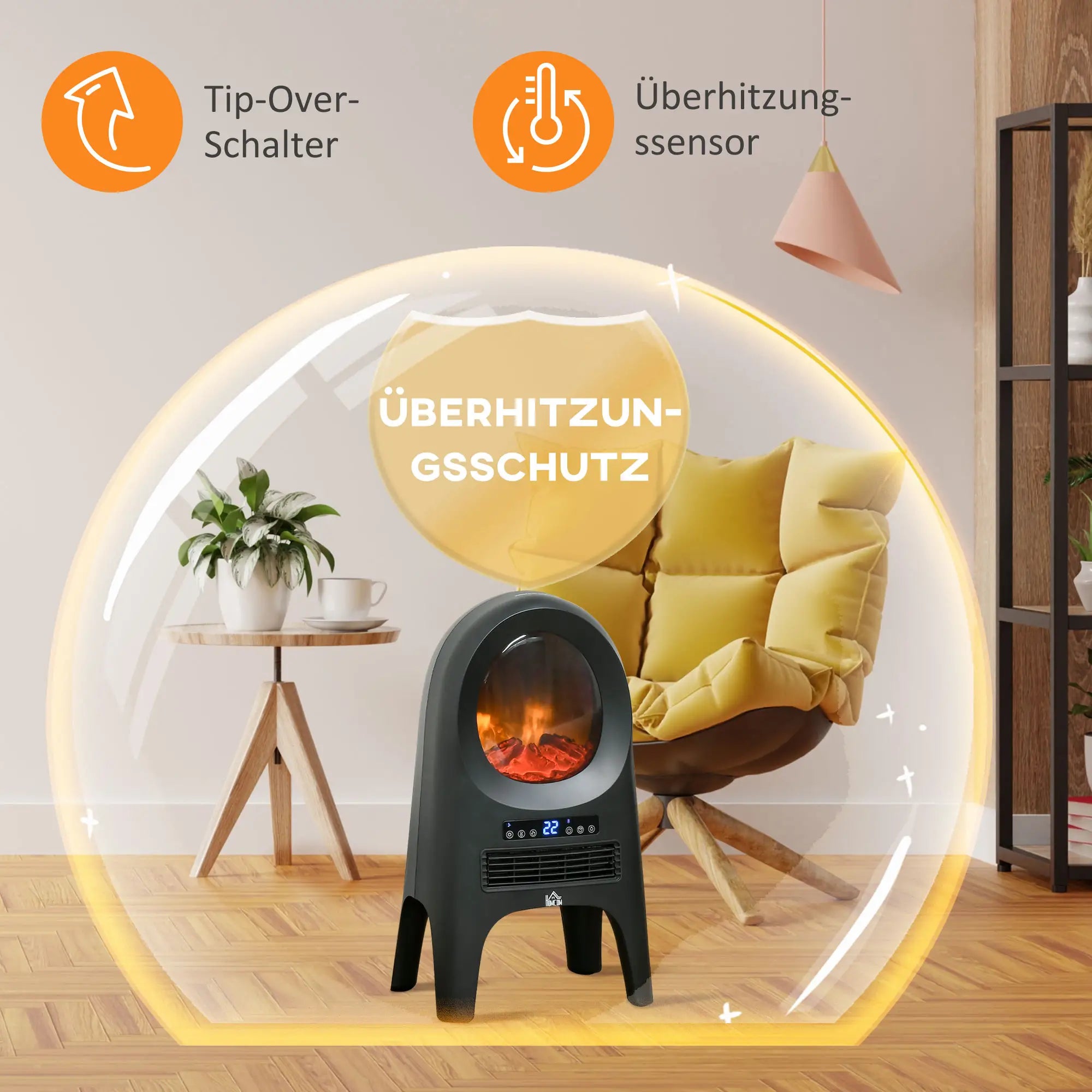 HOMCOM Elektroheizung, 3 Modi, 10-49° C, mit Fernbedienung, LED-Flammen, freistehend, schwarz, 33,7 x 25,5 x 60,4cm