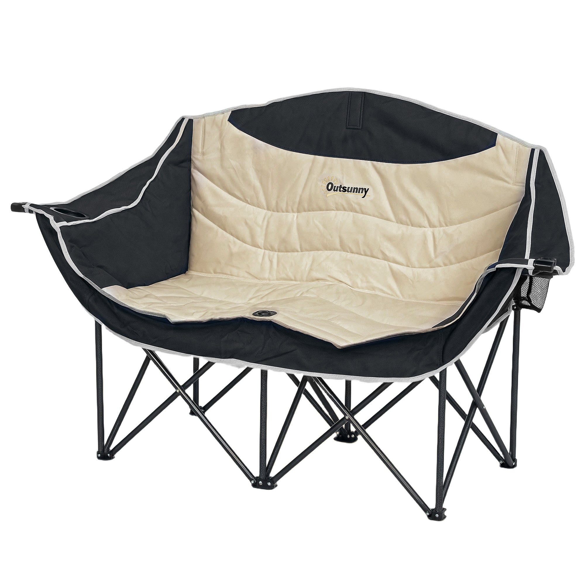 Outsunny Faltstuhl faltbar 2 Sitzer Campingstuhl mit Getränkehalter Tragetasche bis 250kg belastbar Khaki