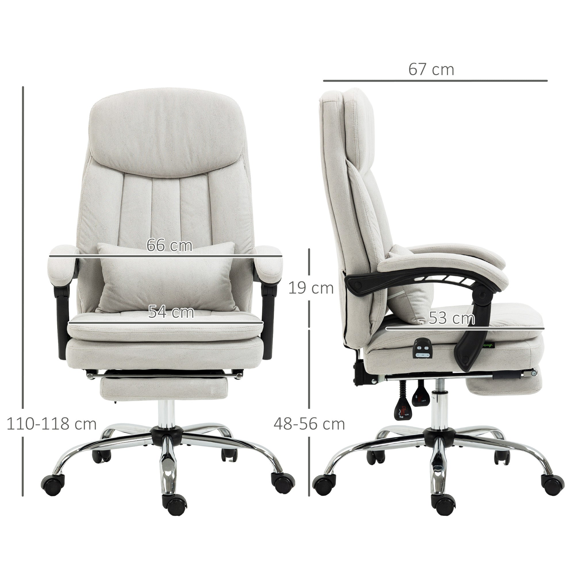 Vinsetto Bürostuhl mit Massage- und Heizfunktion, ergonomisch, 66x67x110-118cm, Cremeweiß