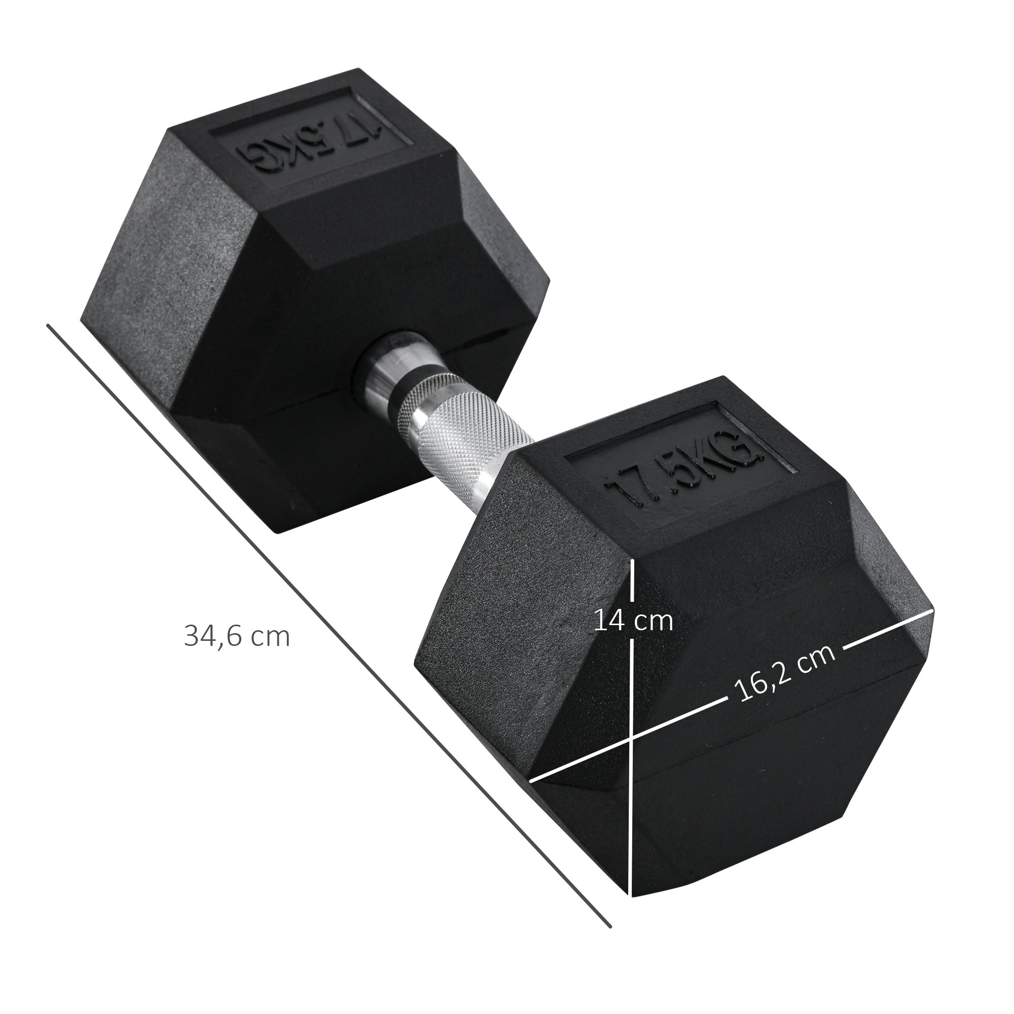 HOMCOM Kurzhantel, 17,5 kg Hantel, Hantel, Gewicht, Anti-Rutsch-Griff, Schwarz + Silber