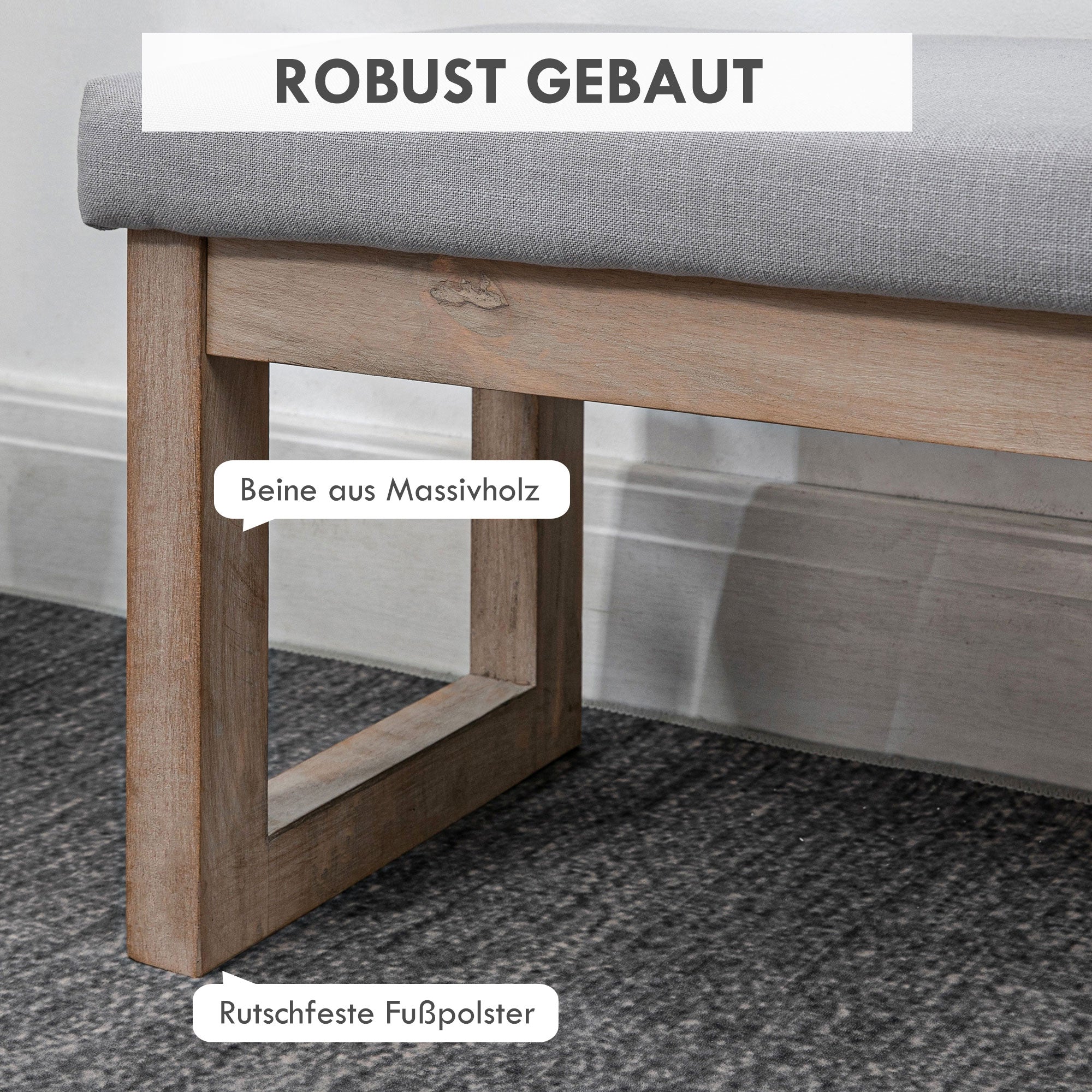 HOMCOM Fußbank im Skandi-Design, Sitzhocker, Fußhocker, 68 cm x 38 cm x 42 cm, Grau + Natur