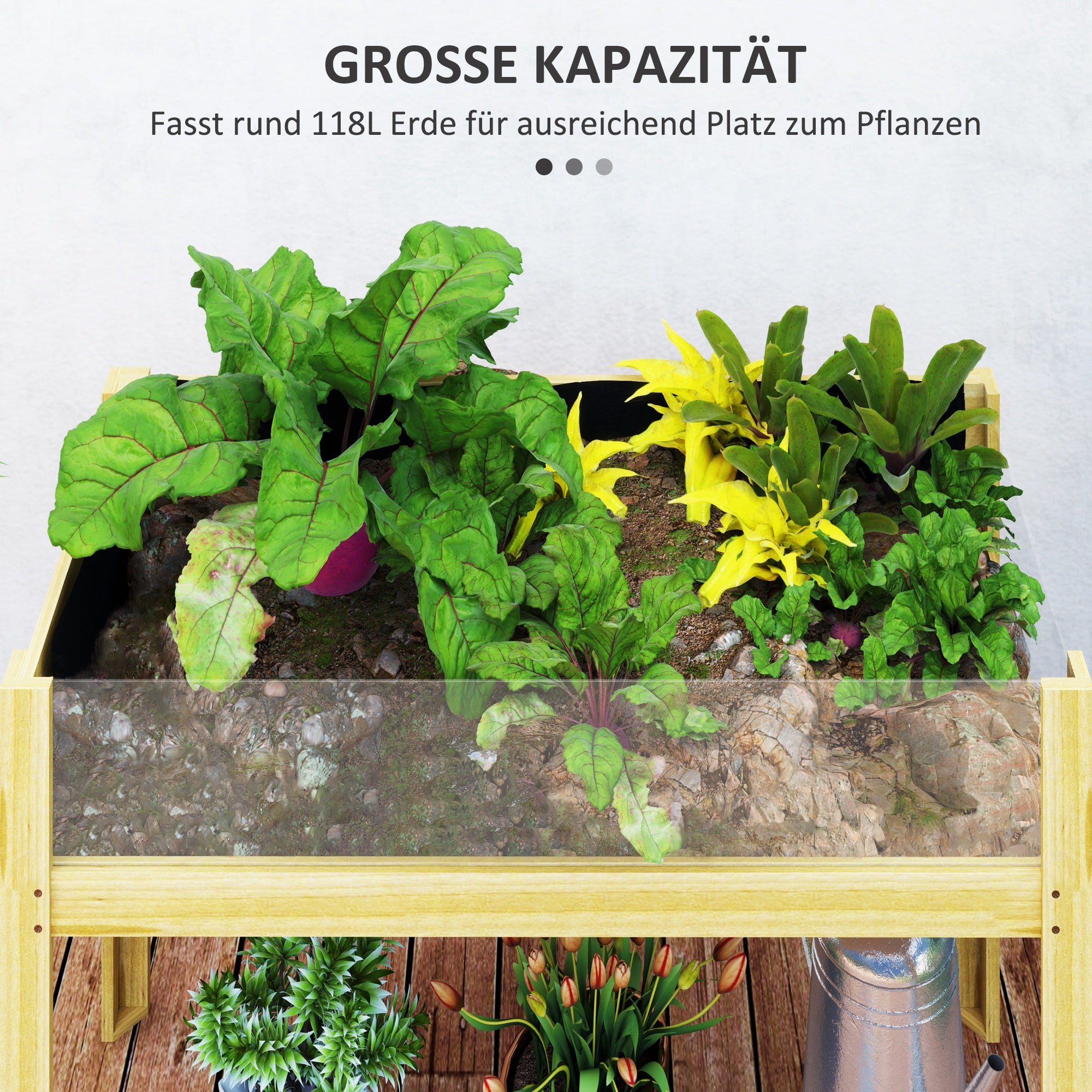 Outsunny Hochbeet, Holz-Pflanzbox mit Acrylplatten an zwei Seiten, für 118 L Erde, Wasserabflusslöcher, 110 x 50 x 80 cm