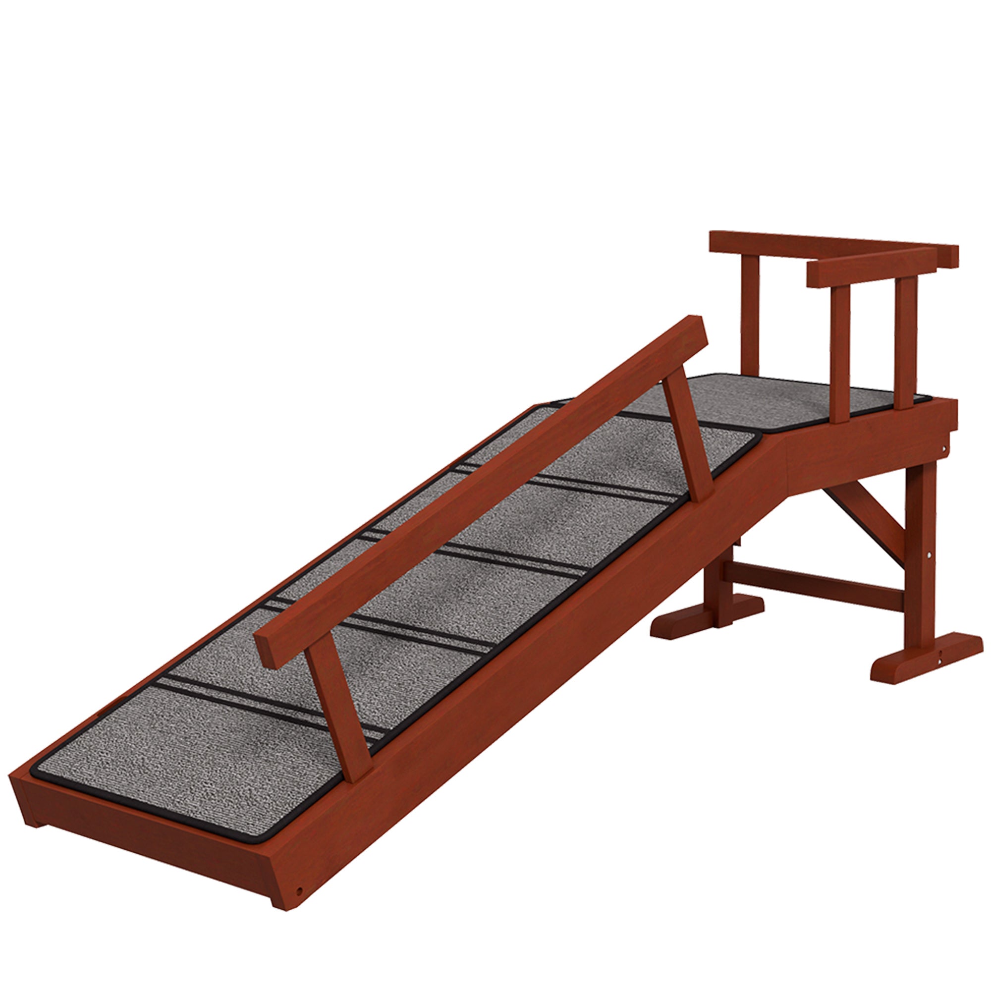 PawHut Hunderampe, abnehmbare Geländer, rutschfest, Holz, bis 30 kg, 125x40x56cm, Braun/Grau