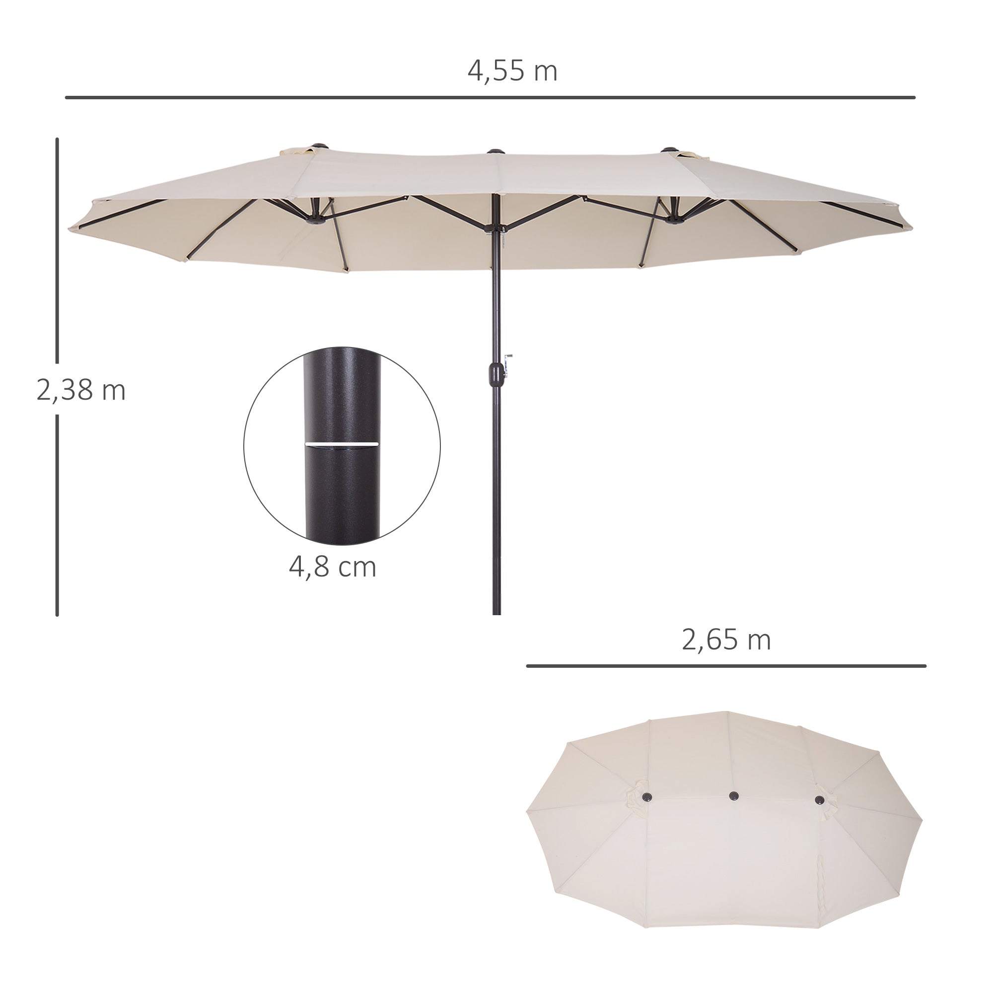 Outsunny XXL Sonnenschirm mit Handkurbel wetterbeständig 455 cm x 270 cm x 240 cm Stahl Polyester Beige